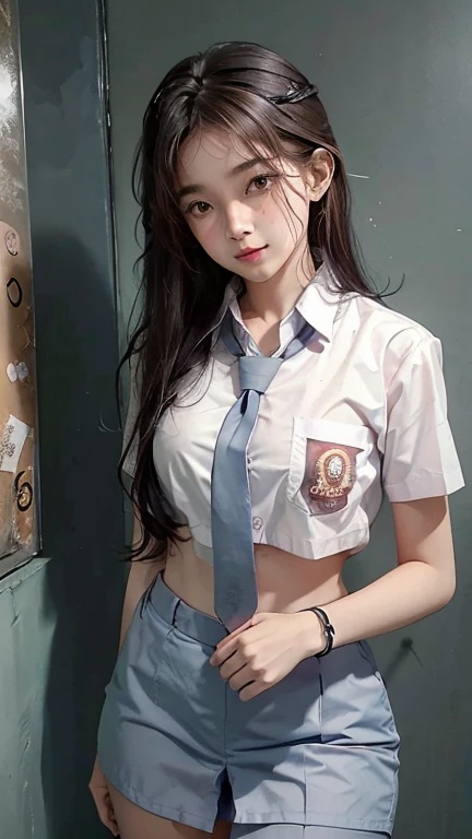 masterpiece、highest quality、Ultra HD、Clear images、8k、1 very cute Japanese girl、14 years old、Beautiful long black hair、i always wear glasses、Beautiful details、Beautiful Skin、Small breasts、Very flat Minimal chest、とてもSmall breasts、60cm AAA bust、Small Ass、Wears a realistic detailed nurse uniform with authentic collar、White nurse uniform、Little White Nurse (cap) 、White shirt、Open shirt、Realistic and detailed hospital examination room、Cowboy Shot、The cutest photoshoot ever