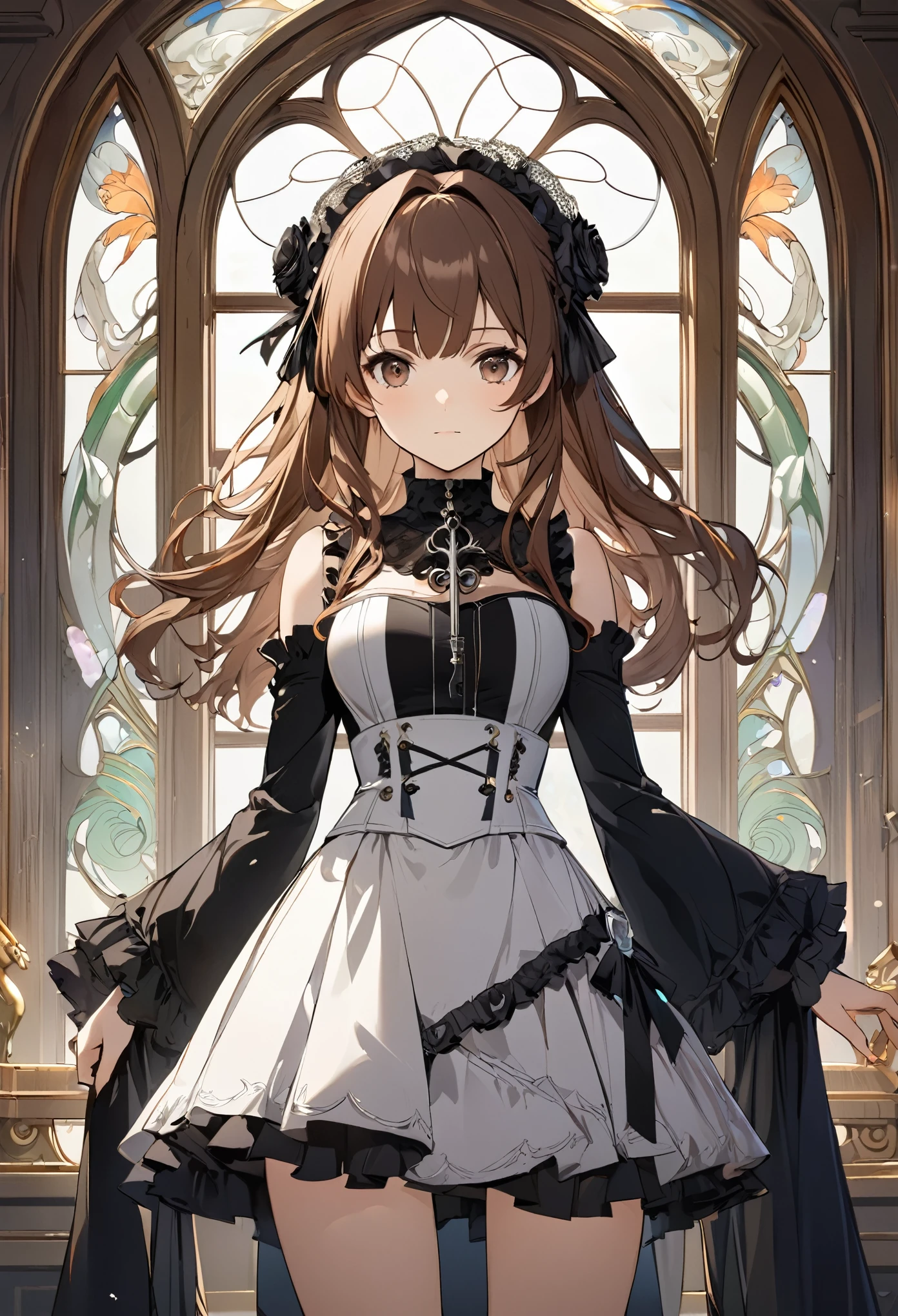 ⓪Action：(standing: 1.4), 
①Quality：(1girl), (best quality:1.3), (masterpiece:1.3), (ultra detailed:0.8), 8k, extremely detailed CG, Perfect hands:1.2), (Perfect ???????:1.2), 
②Eye：sparkling pupils, Intricate Iris Details, Captivating Eye Reflections, Sparkling Highlights in the Eyes, Depth and Dimension in the Pupils, Subtle Color Variations in the Iris, Meticulous Eyelash Details, detailed eyes,  
③Lighting：brightening light, moody lighting, nature lighting, Best Illumination, 
④Chest：(small breasts:0.7), (Beautiful breasts:1.0), 
⑤ part: 
⑥Body shape：slender body type, Miwaki. beauty legs. Beautiful abs, Seven heads, tight waist, small head,
⑦Skin:detailed skin, 
⑧Facial expression：(happy, happiness:1.0), detailed face, Looking at Viewer, tear, happy, Face to feel, Love A large amount of milk, waiting for a kiss ⑨Style: animation, illustration, (Bewitching:1.4).  
⑩Subject：(Ohsaki Amana:1.3), 
⑪Hair: shiny hair, floating hair, brown hair, 
⑫Environment： Bedrooms,penthouse, Suite Room, Spacious double bed, (Party Venue: 1.3),⑬Composition：, (Upper body:1.4), (from below,:1.4), from side, (extreme close-up view: 1.3), very wide shot, dutch angle ⑭costume : :(pink Swing dress:1.4), earrings, 
BREAK,
