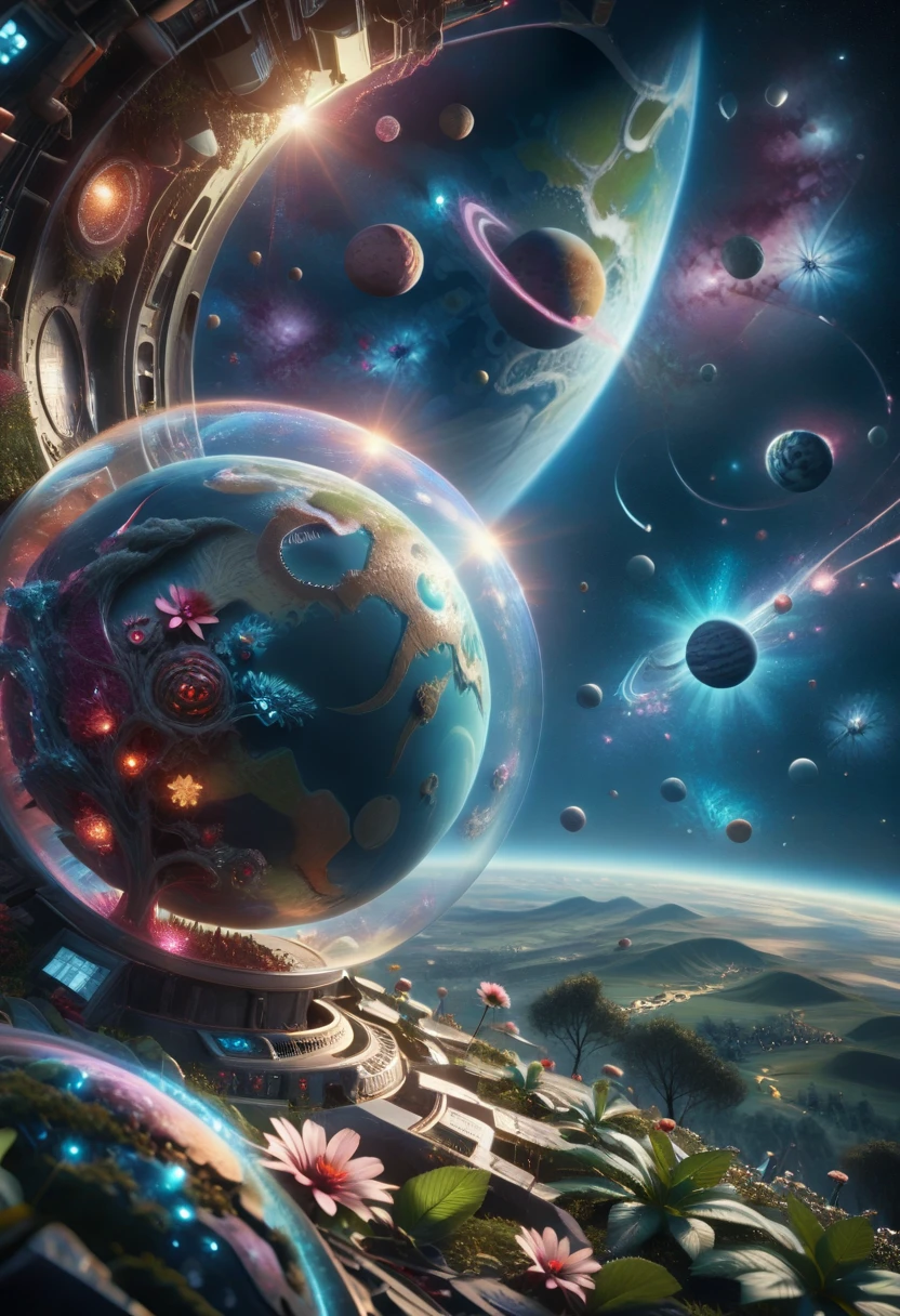 (((masterpiece))) (((best quality))) glass ball, close-up of a A planet with a bunch of trees on it, overgrown A planet, green A planet, Fractal world, fantastic overgrown world, fantasy A planet, Dyson sphere, pink A planet, 3d rendering bipl, A planetary landscape, round A planet inspired by Jofra Bosschart, A planet, The world of the future, psychedelic flower A planets, ethereal world, (outgoing glow)