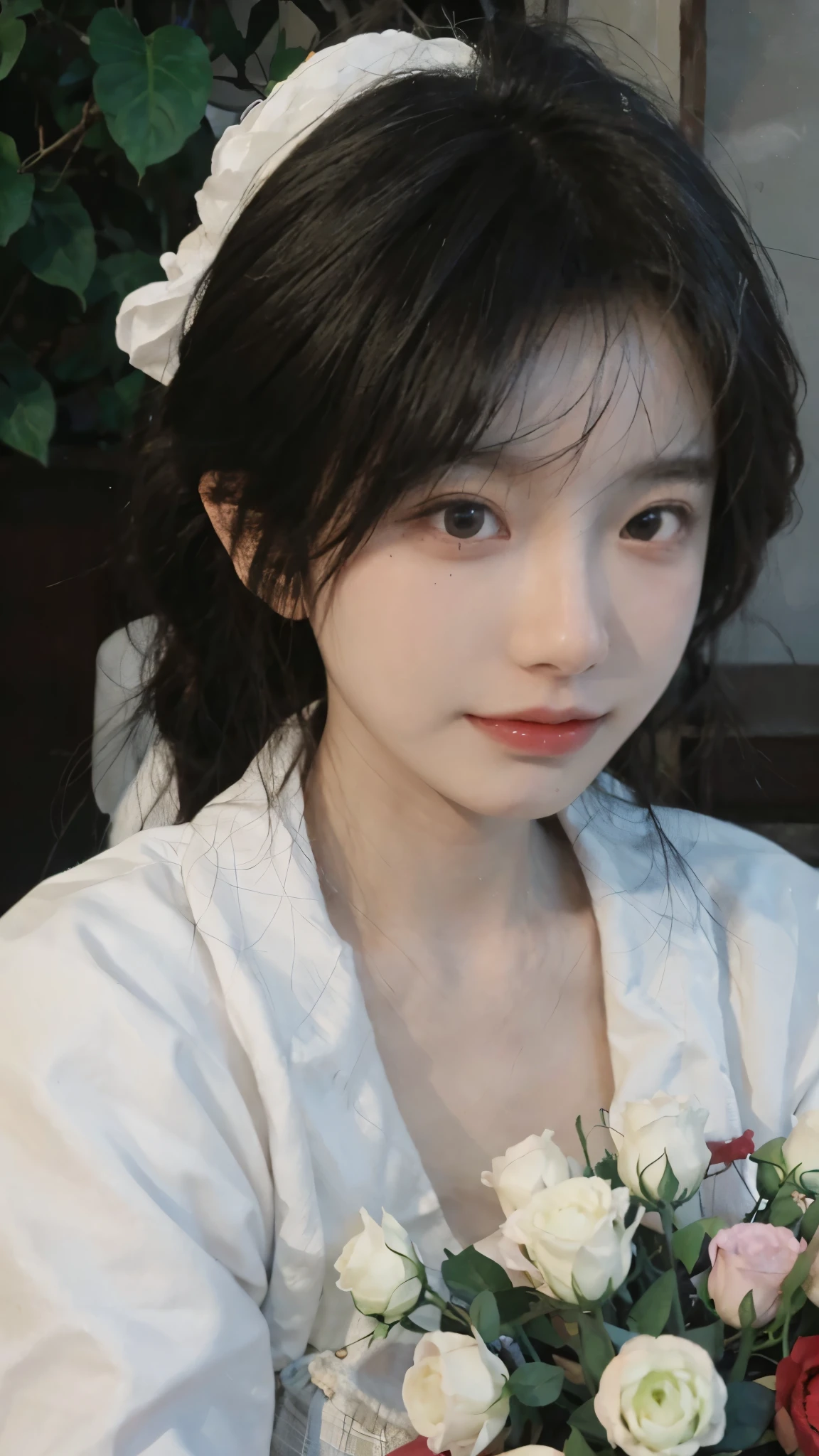 stechu,(white background:1.4), ((tachi-e)), original,(illustration:1.1),(best quality),(masterpiece:1.1),(extremely detailed CG unity 8k wallpaper:1.1), (colorful:0.9),(panorama shot:1.4),(solo:1.2), (ink splashing),(color splashing),((watercolor)), clear sharp focus,{ 1girl standing },((korean style )),flower background,outdoors,rocks, looking at viewer, make happy expressions,soft smile,pure,beautyfull detailed face and eyes,beautyfull intricacy clothing decorative pattern details, black hair,black eyes,colorwater,super big breast,huge breast,(P cup),showing breast