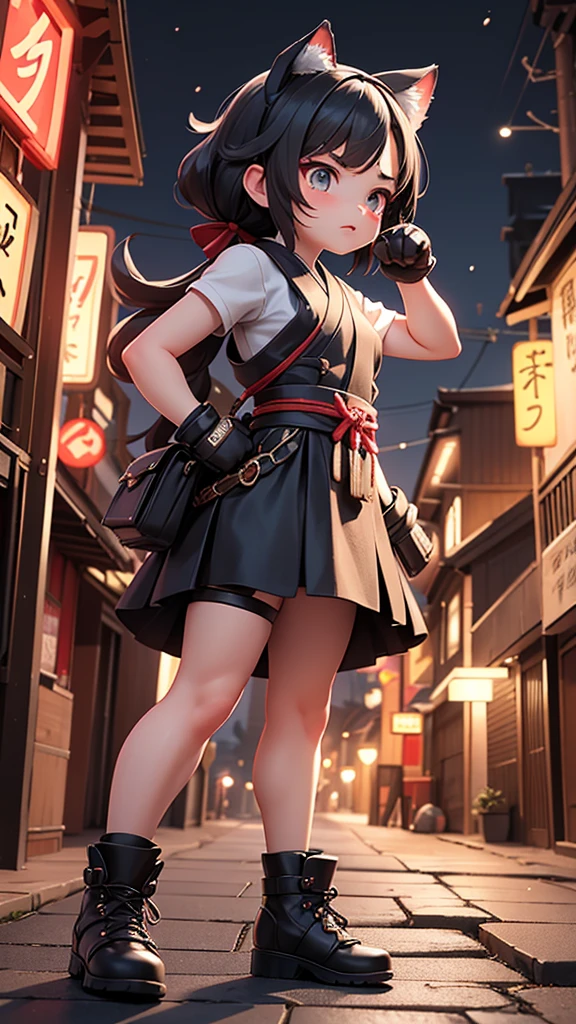 tmasterpiece,Best quality at best,1girll,female focus,Lady Lady,the maid outfit,femminine,Lori huge breasts cleavage,bucket-hat,Wanderers,the original god,schoolgirls,Gender transition,Keep the hat,Purple pupils,with short black hair,adolable