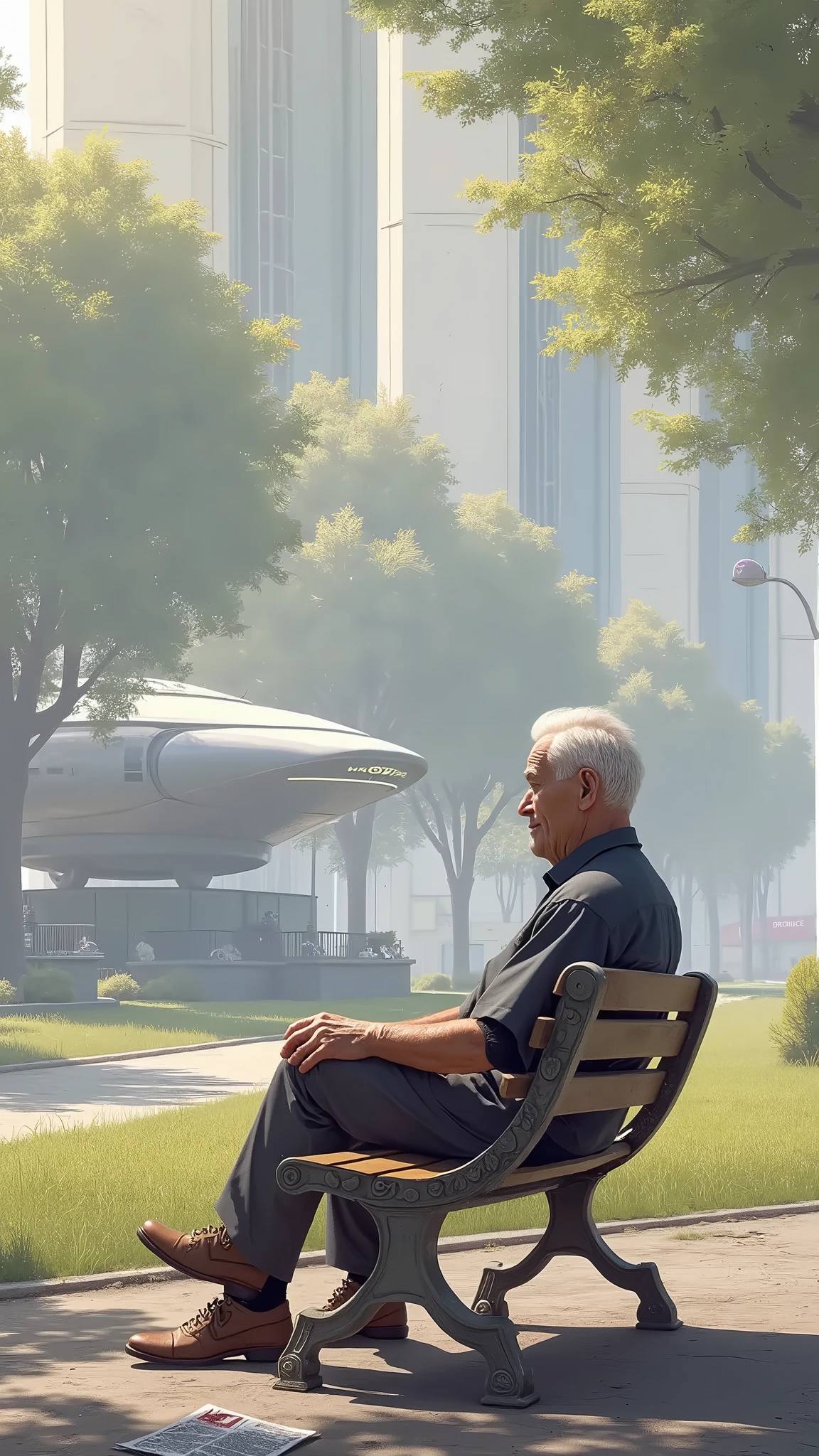 There is a man sitting on a bench in the park - SeaArt AI