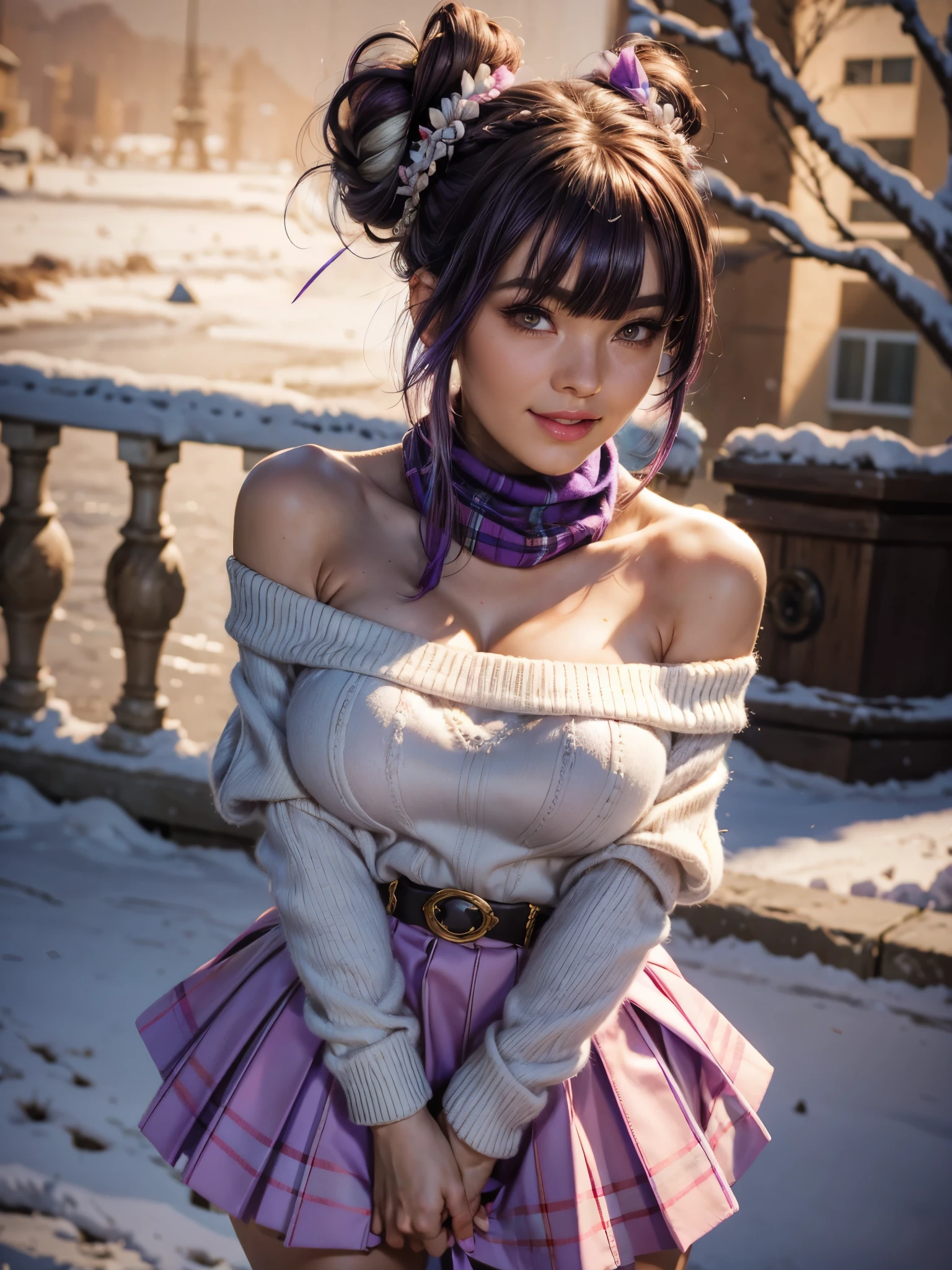 beautiful detailed eyes, beautiful detailed lips, extremely detailed eyes and face, long eyelashes, 1girl, pijama, purple pajama, pink and black hair, (best quality,4k,8k,highres,masterpiece:1.2),ultra-detailed,(realistic,photorealistic,photo-realistic:1.37),digital painting,highly detailed,intricate details,stunning colors,dramatic lighting,cinematic composition,elegant,graceful,serene,thoughtful expression, juri han street fighter, juri han