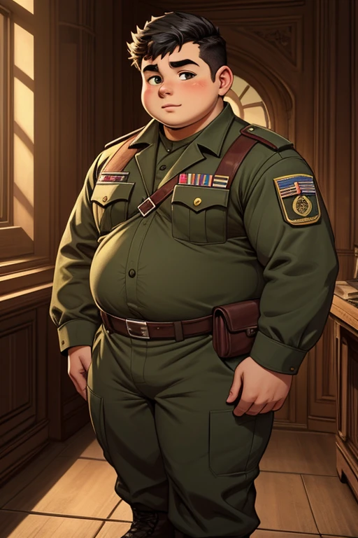 Teen boy, fat, morbid obesity, 18 yo, soldier uniform , red haired