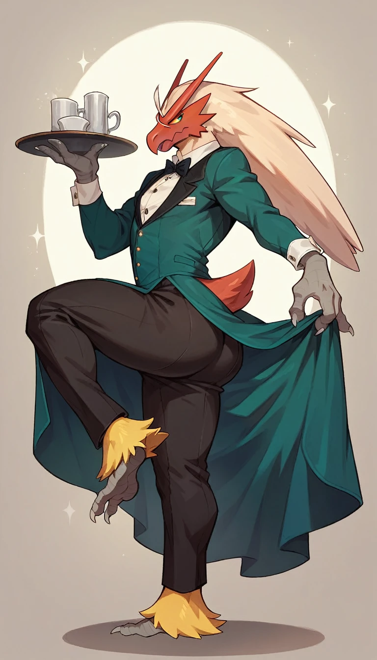 Butler blaziken Male  ,big wide ass  ,round butt , Butler Green Uniform  ,Full body ,pose ,