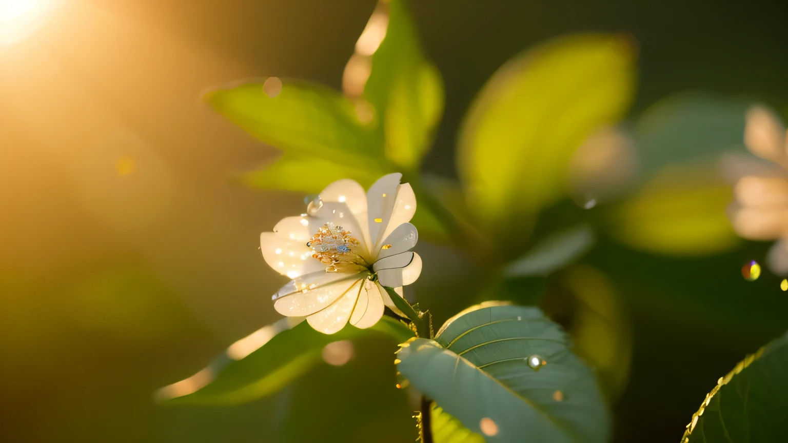 Summer Dream，Translucent leaves，Dreamy lighting，Droplets scattered in the air sparkle in the sun，High resolution，detailed，Best Quality