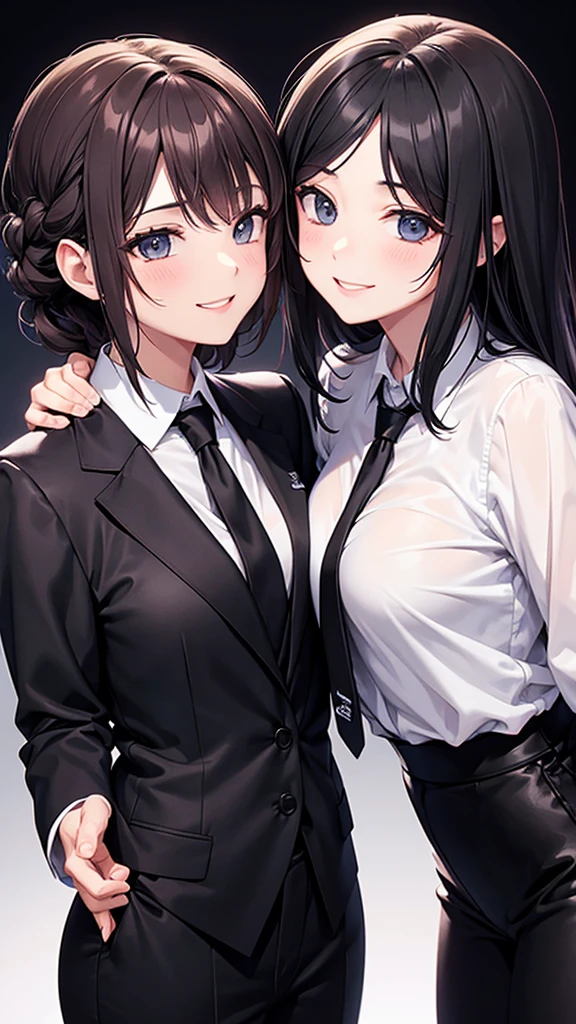 juri han,evil smile, work of art, tight white secretary shirt with black tie, black high waist skirt, short skirt, black hair, black tights, evil smile, office, bangs in the eyes, lighting, hair horn, vision of up, looking up, evil smile, sitting on an office chair, legs crossed