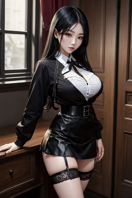 The Three Maidens、slender body、High school uniform is lingerie、her clothes are transparent、Her breasts are very large、ridiculously large udder、(((Heart mark to hide areola))、Super short skirt、A slight smil、masutepiece、A detailed