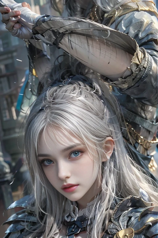 Realistic Lies, High resolution, 1 girl, , Long White Hair, Beautiful eyes, Normal Breast, Dark Souls Style, Knight Armor,Perfect hands