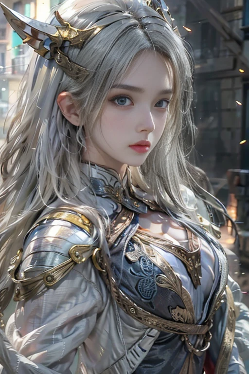 Realistic Lies, High resolution, 1 girl, , Long White Hair, Beautiful eyes, Normal Breast, Dark Souls Style, Knight Armor,Perfect hands