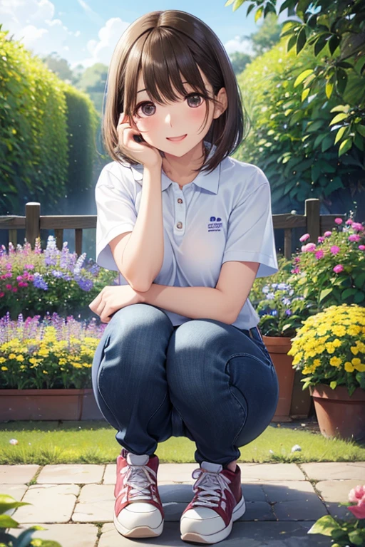 golf uniform, shorts, absurdres, RAW photo, extremely delicate and beautiful, masterpiece, Best Quality, ultra high resolution, 32k, hyperrealistic, ultra-detailed, detailed description, pale skin, 20 years old, tearful mole, earring, big tits, short medium hair, wavy hair, whole body shot,