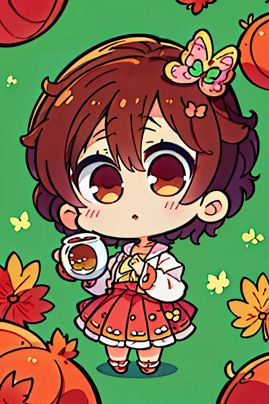 Anime girl with a pumpkin and a cup of coffee in her hand - SeaArt AI
