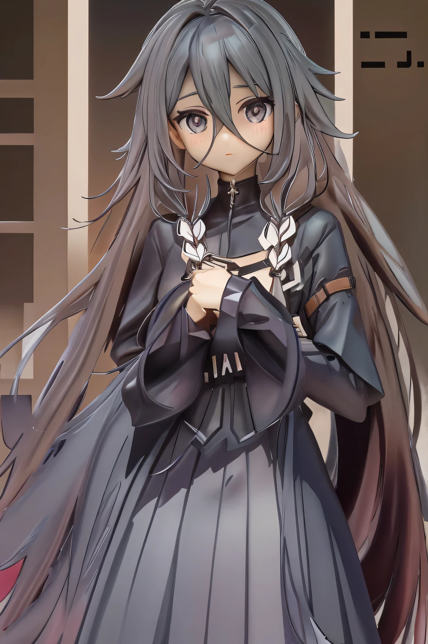 Anime girl with long hair and black dress standing in front of a ...