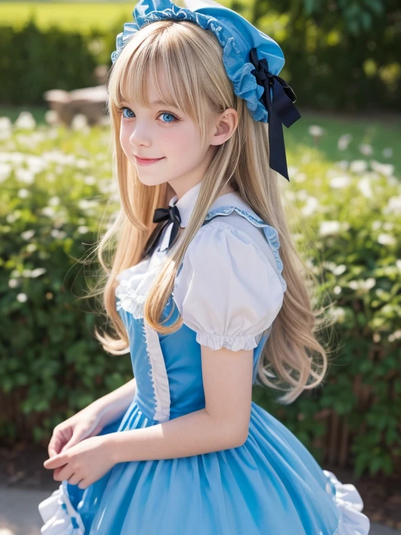 Alice in Wonderland is chasing a bunny girl,front view,