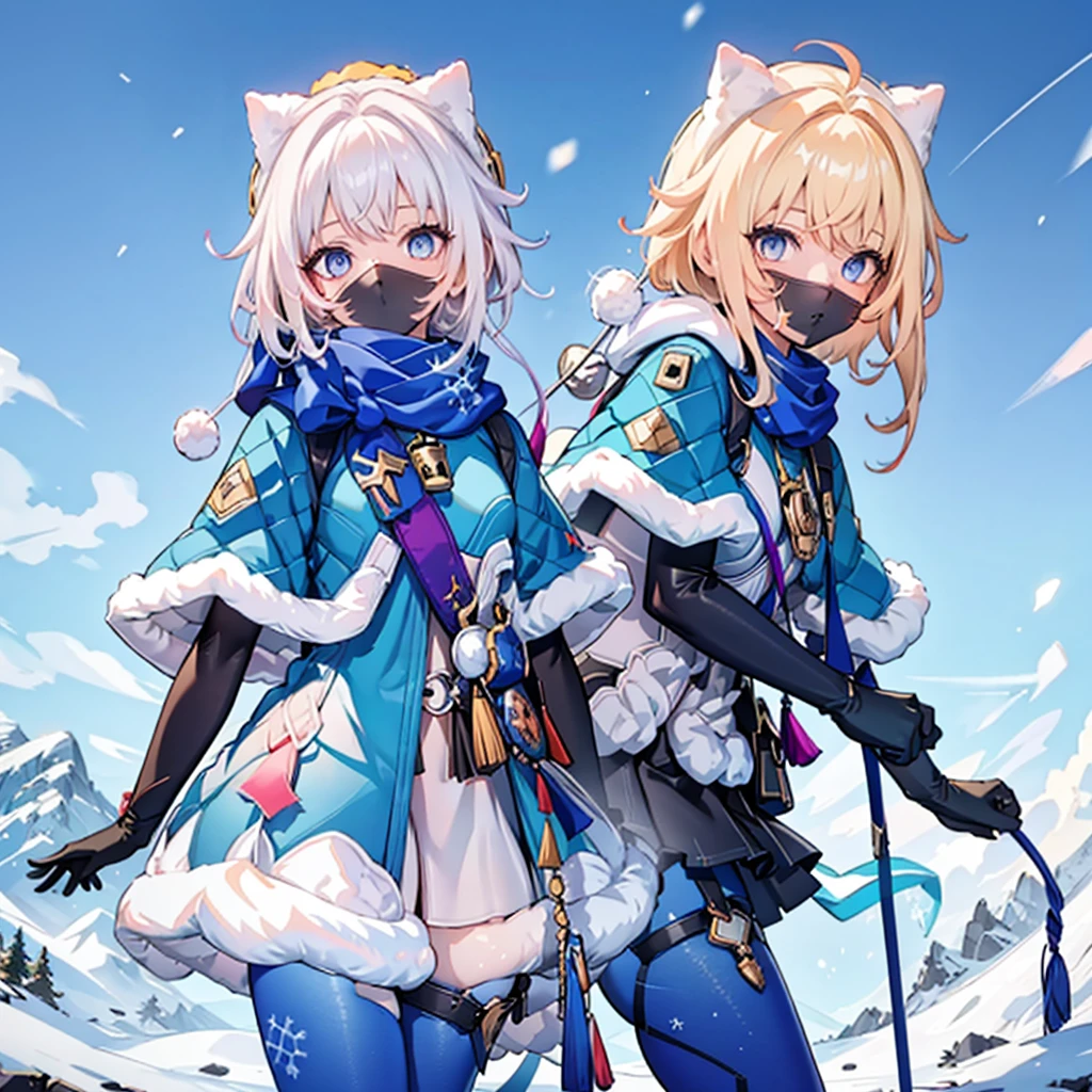 (extremely isetaileis CG, Best Quality:1.1), One girl, Perfect Face, Bright Eyes(finely isetaileis beautiful eyes:1.1), wiise hips, Narrow waist, scarf, Fur trim, winter Clothes, fur-trimmeis capelet, Printed Pantyhose, Pom-pom (Clothes), Backpacks, fur-trimmeis boots, Elbow gloves, Cowboy Shot, Small breasts, Snow,  :is,Cowboy Shot, from siise, 