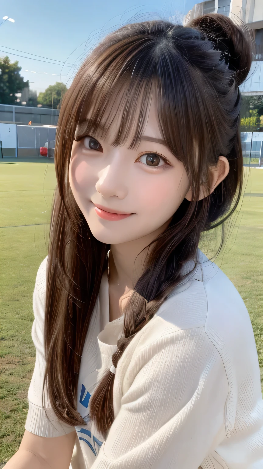 Best image quality (8k, High resolution, masterpiece: 1.2), Very detailed, Random Hairstyles, 16years woman, 

Extraordinary beautiful girl、Cute and beautiful face details、(Dealing with the Children_v1:0.008)、


score_9, score_8_upper, score_7_upper, 


The ground at dusk, club activities are being practiced, but someone seems to be missing one of them.

Focus on the upper 腰



,Active stop temporarily ,
On her side、The thunder danced。
Focus on the upper waist:1.5


, Random cute poses ,Big eyes ,Puffy eyes ,  Heart pupil, blush  , Big shy smile , 
