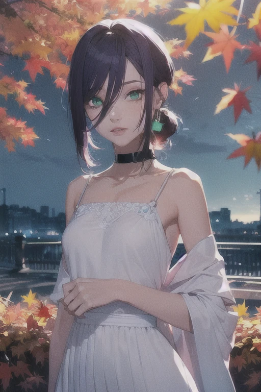 (Best Quality)、(Best Quality)、cut、Chainsaw Man、cute、(Choker).Emerald Eyes、Her hair is purple、Short Bob、Beautiful night view、whole body、detailed、強力なdetailed、cut、((Autumn outfit)).