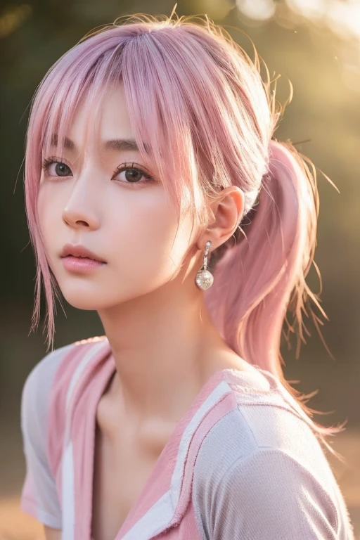 (Very detailed, Underground carpark, Are you okay, Slightly thicker, Big Breasts, Big Breasts, Big Breasts, M Cup, sexy, Purple Crew Neck Dress, Off the shoulder, Delicate face, Large diameter, Close-up of a person,Pink Hair,ponytail)
