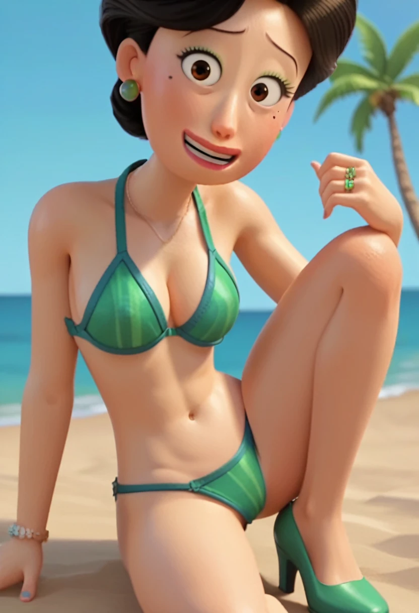 girl in a bikini eating an ice cream cone, eating ice cream, in a bikini, angela white, giorgia meloni, katy perry, in bikini, eating ice - cream, wearing spandex bikini, ice cream on the side, bikini, ice cream, wearing a bikini, candid photo of dirty, shiny plastic bikini, candid shot, cone, 1 girl, solo,in a green dress standing by a wall,portrait of female idol