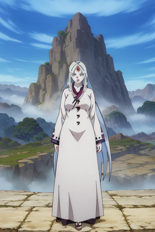 A white-haired woman（Fantasy character design，frontage，on  back，Lateral face），Need,tmasterpiece,anime character reference sheet,pregnant women with,huge tit,Hairline,Fair skin,SideBraid，big trees，cheerfulness，ssmile， tmasterpiece， 8k， A high resolution， Highest texture， Better face，Complementary backgrounds --v6