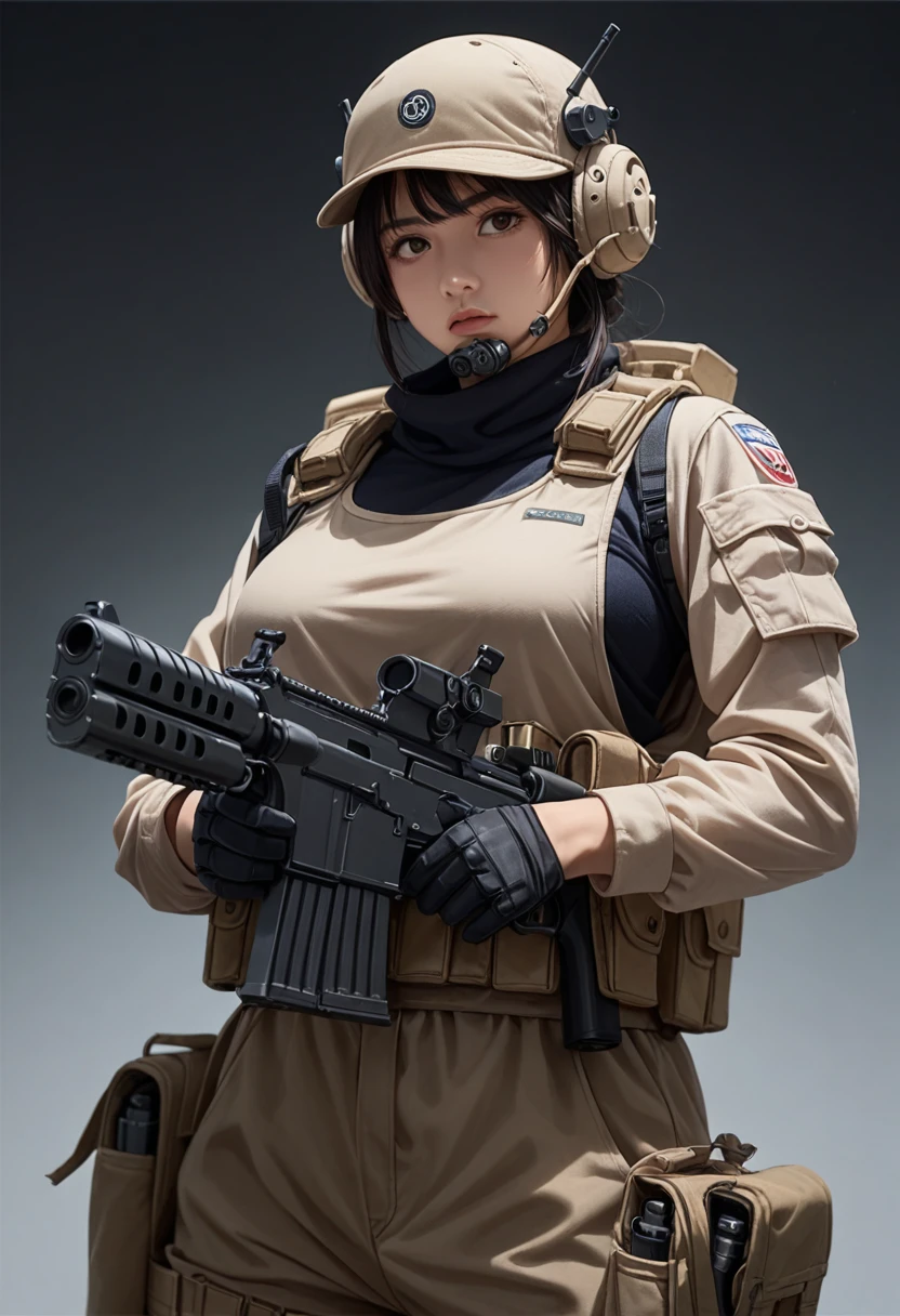 Personifying a tank、機械の身体のwoman、Combat characters、Japanese、woman、His arm is a gun、Robot