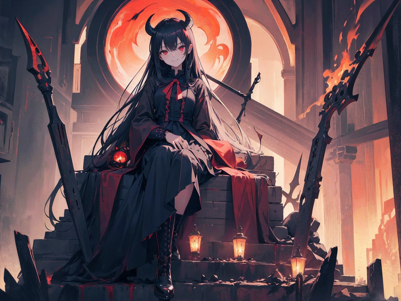 , Perfect Eyes, Soft Light, high quality, 4K resolution, masterpiece: Fine skin, Attention to detail, 最high quality, Awards, Very detailed, high quality, devilの女王、Horned goat, Gothic Dress, Living in the depths of hell, Lava flow, Blue Long Hair, Blue Eyes, Red High Heels, Navy Blue Dress、Shadowy Face　、Have a weapon、Staring at the audience with a frightened expression、beautifulgirl、とてもcute天使、Pink Gothic Fashion、cute、baby face、smile、Long skirt、Black Long Boots、.(最high quality,4K,High resolution,masterpiece:1.2),Very detailed,Realistic:1.37,Spooky altar background,Dark fantasy,Red color scheme,Ominous atmosphere,Eye-catching,Monogatari Anatomy,Anime Style,Concept Art,beautifulAttention to detail顔と (((Red eyes ))),A terrifying ritual ,devilの儀式,Premature death,Inappropriate behavior,クレイジーなsmile,Scythe Face,Girl Monster, beautiful繊細な顔立ち, Sharp Eye, Sharp Fangs, pale Skin, Dark Background Cinema Lighting, Dramatic Shadows, Gothic style, Grotesque atmosphere, Dark fantasy, One person&#39;S, Please open your mouth wide, Open your mouth and baring your teeth,Sharp teeth like a beast, Wide lips, Very wide mouth, Red cheeks, ,(Blood splatter:1.4),Scary smile, smile,Angel Design, TwiSted smile、Bloody、Head bleeding,,,,,、Blood splatter、,(Blood splatter:1.4),skull,devil&#39;gun,Horror Style, ((Fantasy Sweet Ta Frill Pink Costume)), ((Flowing blonde hair)), ,(Blood splatter:1.4),Female Curves, Sexy flat stomach, Perfect hands, Perfect anime character face, (Pink Tata Dress)), Standing, ((邪悪なsmile)), ,(Blood splatter:1.4), Steam circulation, Moonlight Illumination, night lighting, (Blood splatter:1.6),アニメAngel Design, TwiSted smile、Bloody、Head bleeding,,,,,、Blood splatter、,(Blood splatter:1.4), skull,Gothic architecture、Western architecture、ファンタジーのworld、,Victorian city, Skeleton Gas Light,Absurd, High resolution、 ((Tabletop)), ((最high quality)), (Very detailedな), ((Very detailed)), (beautiful), ((cute)), (NFSW:1.8), One personで,(:1.6)、(world&#39;最も恐ろしく不気味なdevilの少女:1.5)beautifulface、Full Body Ezbian、pale, beautiful肌、beautiful金の髪、smile gently、Dark building ruins、(snow white&#39;Frill dress:1.3)、(The dark ruins are stained with blood:1.3)、Low angle full body shot、(少女は血の池の中にStanding:1.5)、(The ground is full of blood:1.3)、(The girl lost a lot of blood......:1.3)、(クレイジーなsmile:1.6)、Spirits、(Blood dripping from the mouth:1.3)、
