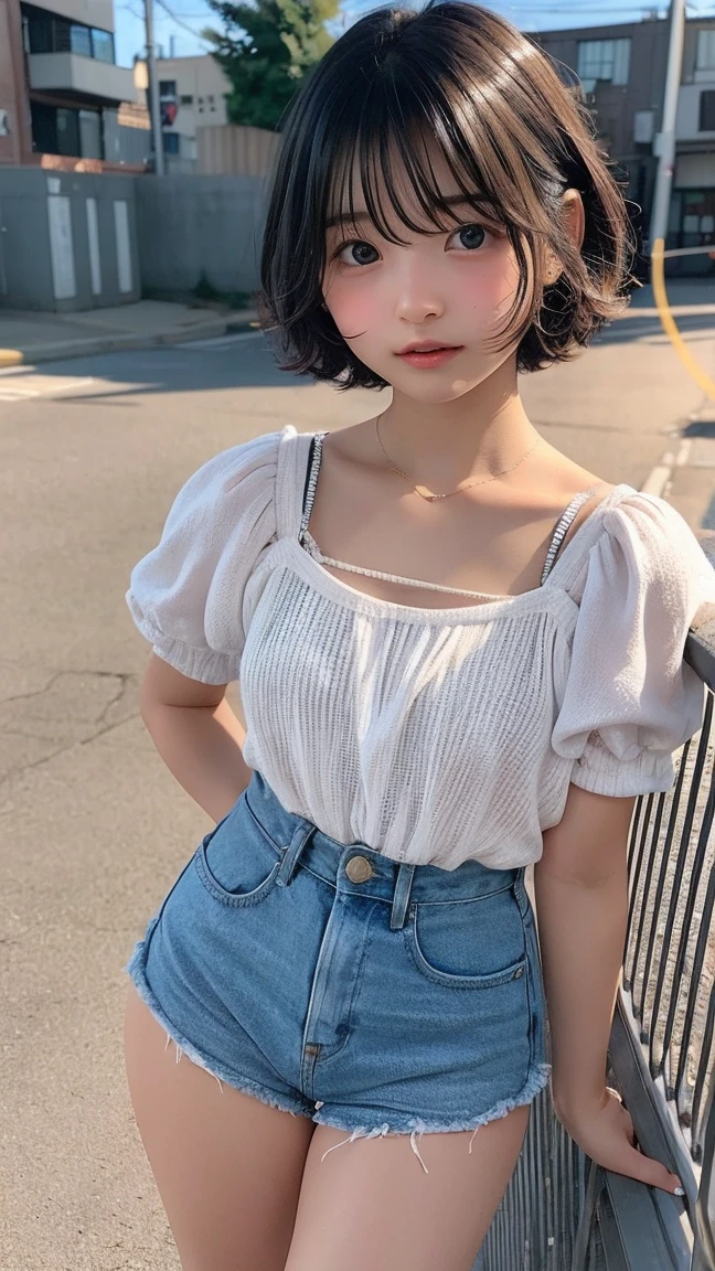 (highest quality,8k,masterpiece:1.3,),(超A high resolution,Realistic:1.4,RAW Photos),(Very detailed,Ultra-Dense Muscle,Caustics),(Singing Japanese idol), (Men stare at my crotch on a crowded train),(Skirt rip),1 girl,9 years old,cute,Laughing with your mouth open,Japanese,Black-haired,ponytail,Very small maid outfit、Off the shoulder、mini skirt、Nude Model、Very large breasts,pronounced nipples、Expose;Showing off your crotch to the audience、Boldly open your legs、Accentuated crotch、Photo on the lap、Looking at the camera,Focus on the thighs,(Camera position is low:1.1),(Low Angle:1.1),(vision:1,3),SpotLight,Light