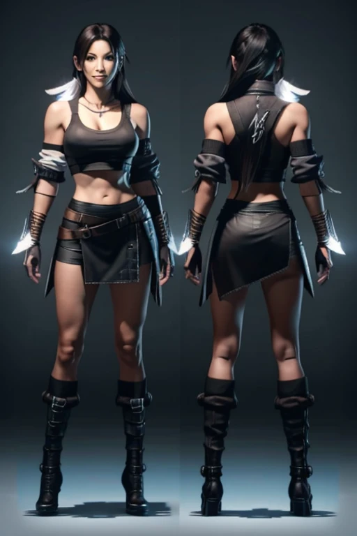 Loona from Helluva Boss, female wolf, anthro, mature adult, white soft hair, blindfolded with white cloth, tall, muscular, white sleeve t-shirt, black cargo pants, black boots, black tactical gloves, solo, beautiful, high quality, 3D, Unreal Engine 5, full body, anime style, 4K