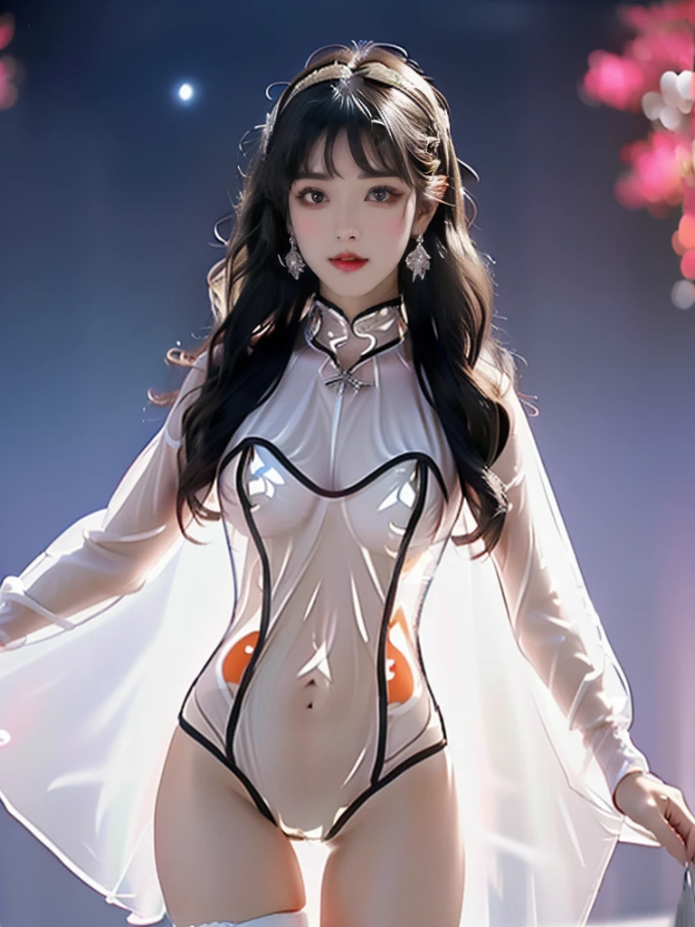 ((A woman)), 美丽脸庞的Sexy中国华裔女明星, Wearing red strappy bikini underwear, Wearing a pink transparent shirt, Holding a fan, (((Light theme, Exposing the subject, Sexy主题)))
((Transparent adhesive clothes: 1.5), (Revealing clothes: 1.5),  (Wet clothes:1.5), (Color of clothes: Pink), ((Wearing transparent clothing)))
(((night, church, Meteor Shower, grassland))),
((desktop:1.0), (Highest quality:1.0), (high resolution:1.2), (Reality:1.0),( Ultra HD:1.3))
((8K Ultra HD, 8K, 超high resolution, Best quality, Super Fine, Clear focus. Masterpieces, complete pattern, Detailed photos, Best image quality，Ultra-clear，Delicate facial features, Well-defined, Highly rated works, Close-up depth of field photography, Above the knee, Symmetrical character)), 
((Creating the image of a real girl), Realistic shadows, Soft lighting, Dynamic Angle, Dynamic poses, Elegant Posture, Cowboy lens, Full body front view, Be confident, Facing the camera, Eyes looking towards camera lens, Standing posture, Open your legs slightly, Golden Ratio Graphics, Minimalism, Center the character), 
( Smile, Sexy的, Balanced Eyes, Realistic eyes, Beautiful details of the eyes,Pretty Face, (Realistic face), Normal facial features, Realistic skin, Pay attention to skin details, Skin is clean and radiant, Whitening, Anatomically correct body, Golden ratio figure, Sexy的身材), 
(Perfect makeup, Gloves, earrings</input></xml>, bracelet, necklace, Jewelry, Hair accessories, shawl, sock, Knee socks, 吊garter, Leg ring, garter, 腿部garter), 
((beautiful hair), Dark black hair, Wavy curly hairstyle, Waist-length hair, Messy Hairstyle, Gradient hairstyles, Cyberpunk Hairstyle, High double ponytail hairstyle, Bangs), 
(Sexy的, Perfect breast shape, Teardrop chest shape, Snow-white breasts, Very detailed breasts, 34C cup), 
(Super high waist, Deep V, Low-cut, Sexy, Flattering, Open crotch, (Clear camel toe, (High fork strangulation))),
(((Clear outline, Clear underwear, 透明Sexy的穿着)))