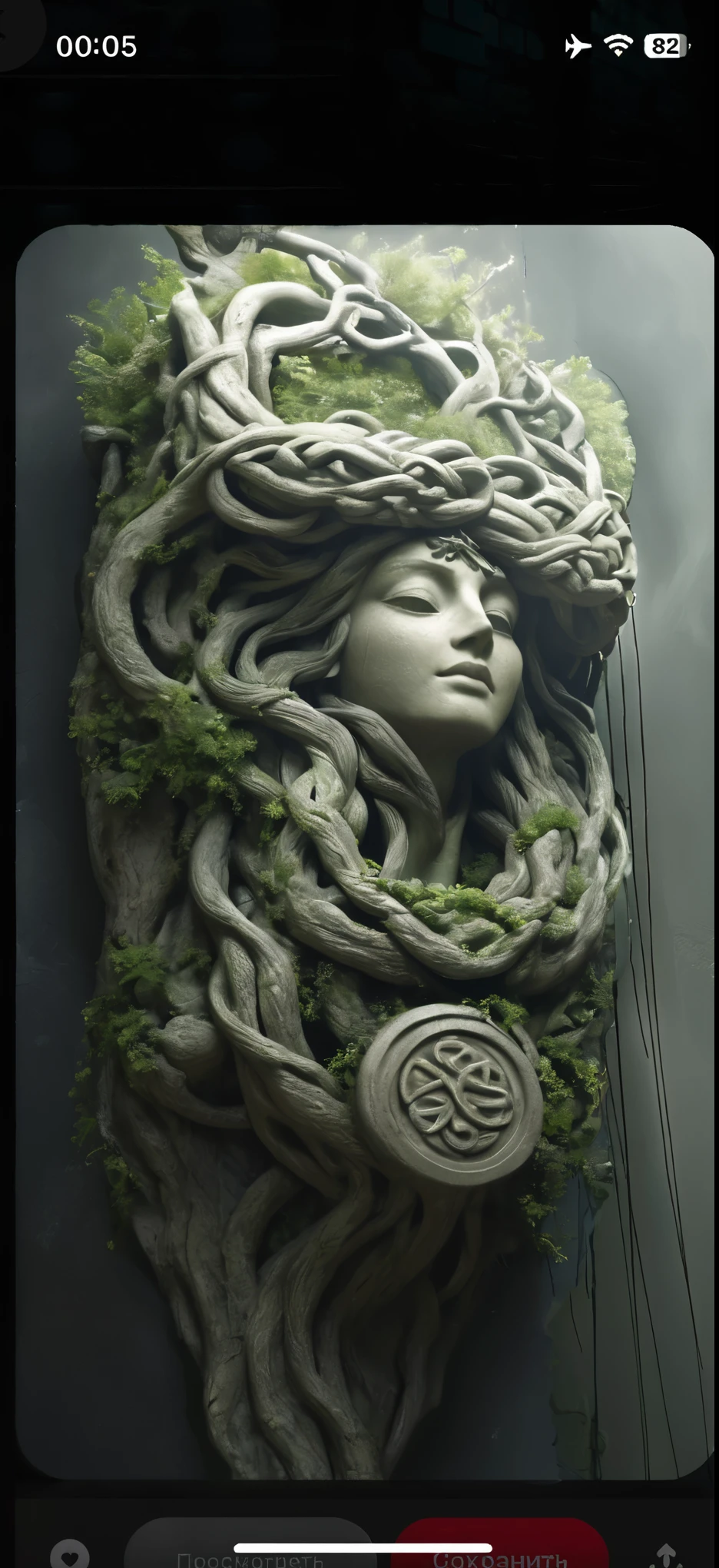 a giant celtic goddess of the trees carved in stone, beautiful detailed face, long flowing hair, intricate celtic patterns, detailed bark-like rock texture, mossy rocks, white matte background, global physical illumination, dramatic shadows, render engineer NVIDIA GEFORCE RTX Iray PBR, prop 3d reference Game Dev, Sculpture ZBRUSH, PBR rock Substance Painter