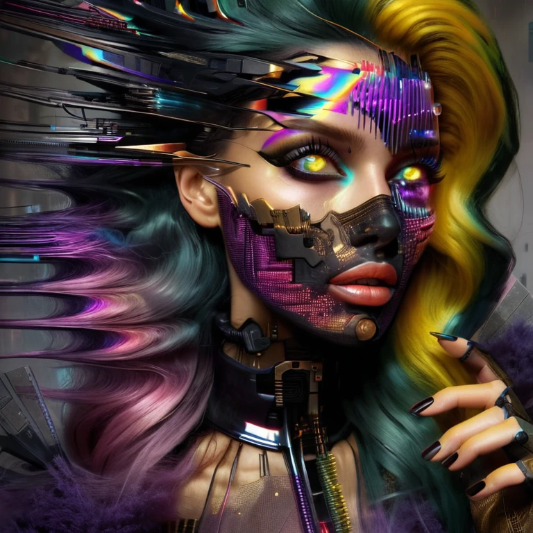 1 woman surreal skull makeup Mystery, in the style of Andy Warhol, vibrant, futuristic, classic, --aspect 16:9 --c 75