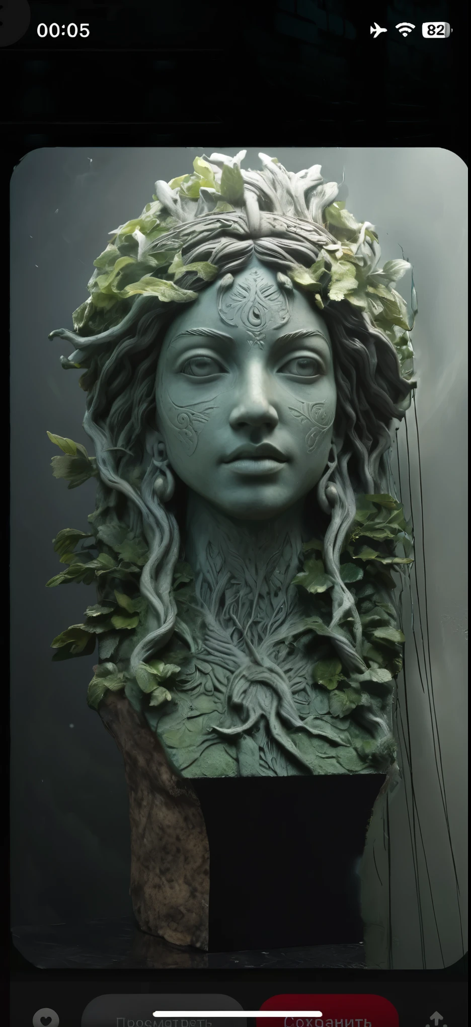 a detailed sculptural bust of the goddess protector of trees, intricate detailed facial features, elegant and powerful expression, carved in stone, commanding respect and authority, ethereal and otherworldly presence, dramatic lighting, cinematic composition, dramatic shadows, muted earthy color palette, hyper realistic texturing, masterful craftsmanship, high contrast, dramatic chiaroscuro, (best quality,4k,8k,highres,masterpiece:1.2),ultra-detailed,(realistic,photorealistic,photo-realistic:1.37)