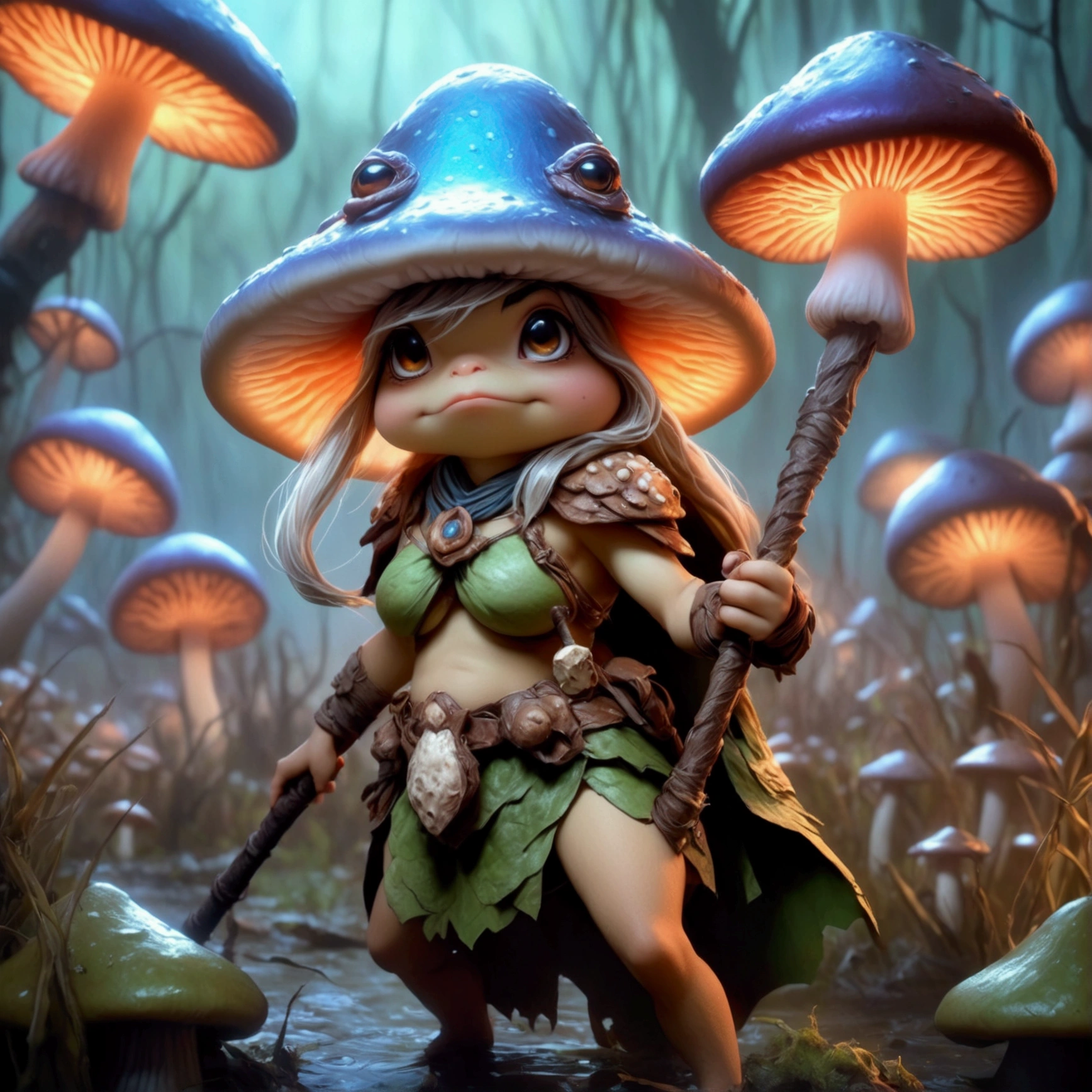 Anthropomorphic humanoid mushroom. Official Art – Charecter profile. An Award-Winning Digital Masterpiece In 4K Ultra HD, Extreme Detail And Intricate Realism. Symmetrical Face. This Concept Art Brought To Life By The Hands Of Artists Like Wlop & Artgerm In A Stunning 2D Vector Illustration.Background Is A Panoramic Vista.