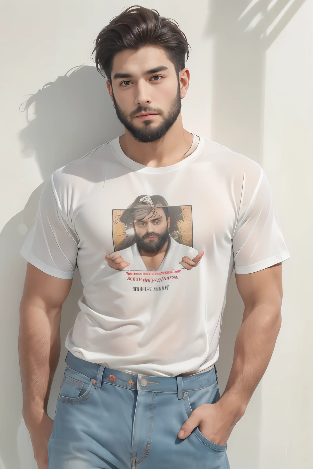 1 boy,bud,Wear a shirt，beard，love