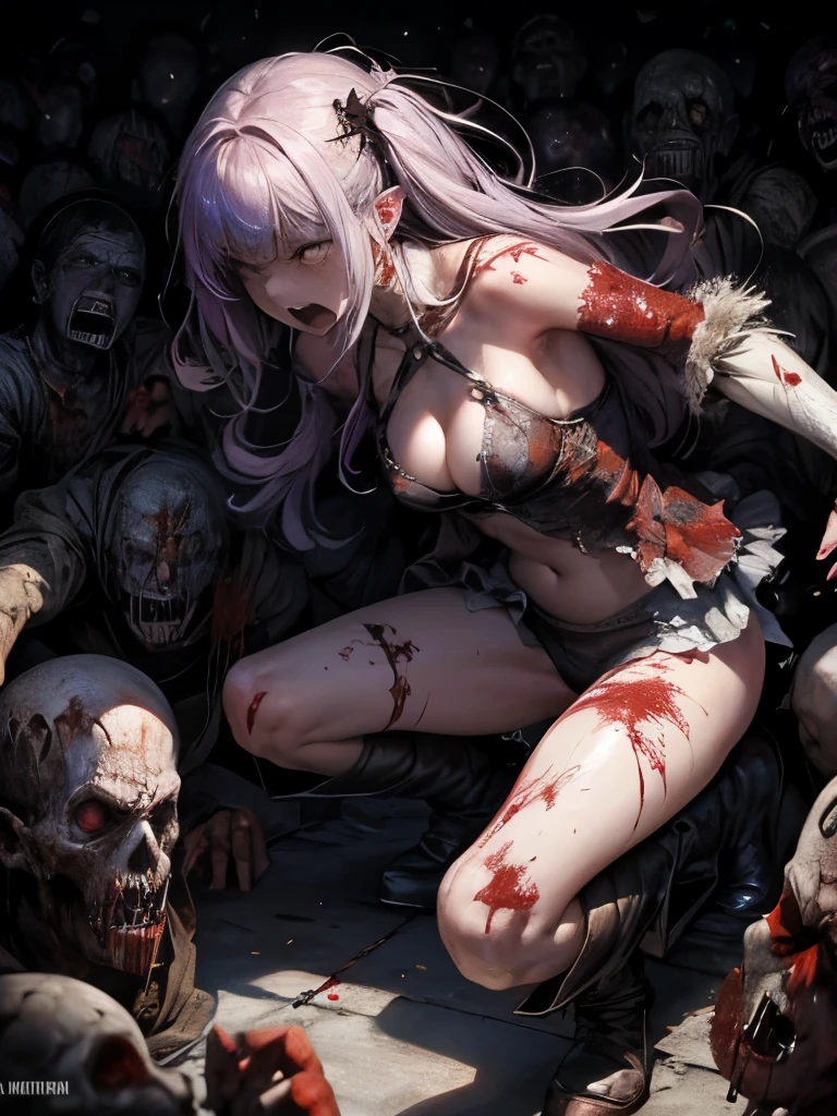 human girl, one girl, (skin-colored girl), one giant zombie, sex with a giant zombie, giant zombie penis, giant zombie dick, ekiben style sex, loads of zombies