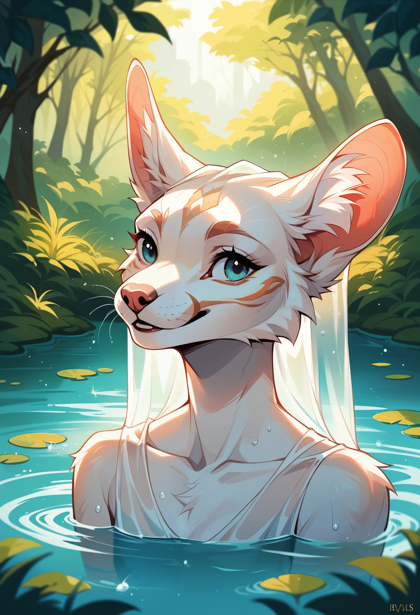 8k,4k,((Best quality, masterpiece, ultra high resolution)),((full body, by pixelsketcher)), <lora:ShinoV2:0.8>,ShinoV2,furry,furry female, breasts, horns,body fur,red horns,animal ears,deer ears,orange eyes, hot Springs,white fur,makeup,eyeshadow,steam,sitting inside the water, petals japan, outdoors