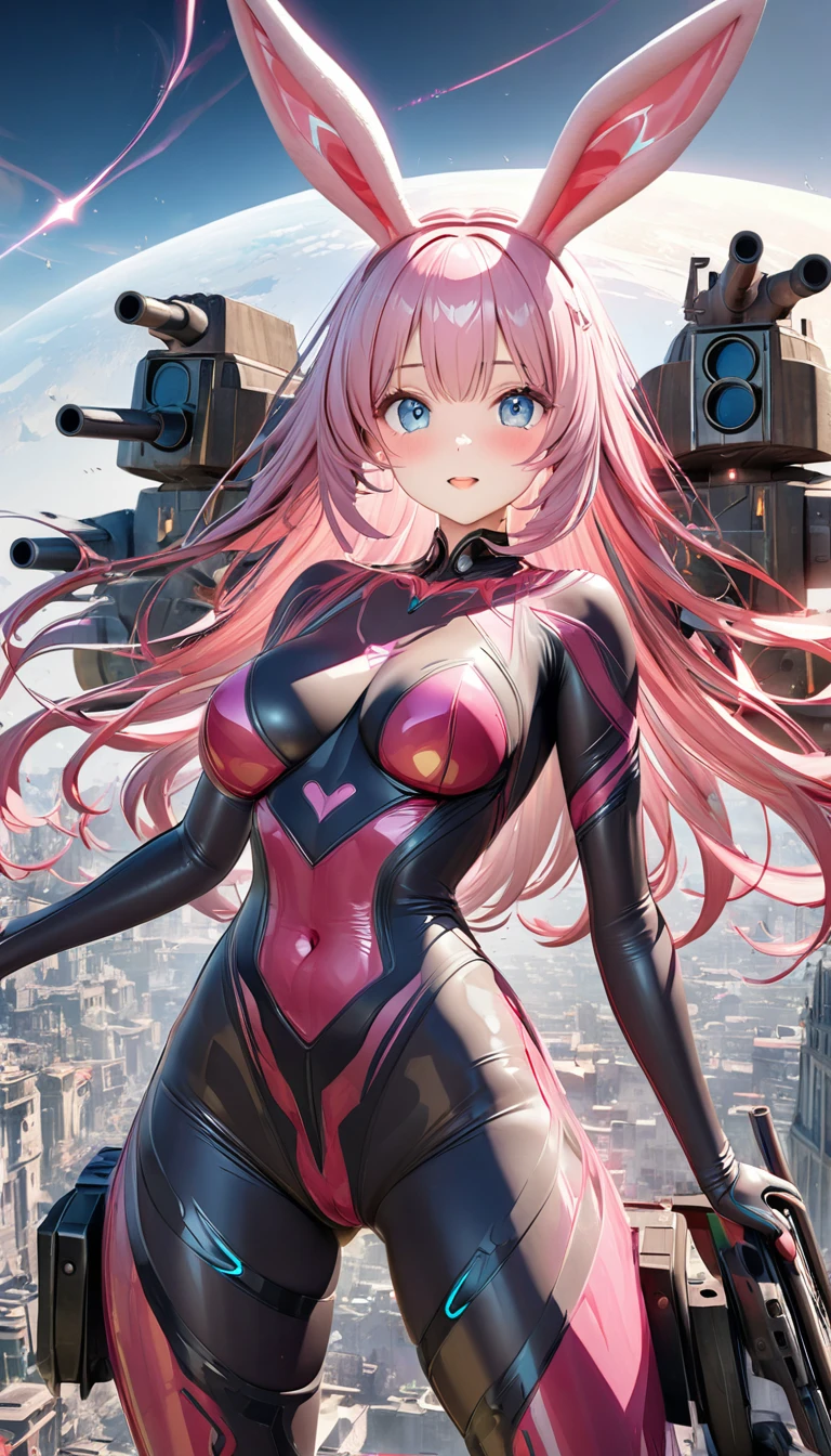 Asuka-Evangelion (((From face to the waist view::1. 4))), realistic skin texture, front view::1.0, in complex & hyper detailed crimson and black plugsuit armor (((light glow effect in light pink shade aesthetic in image))), dinamic panning photography move/pose::1, midnight hour illuminationr, (masterpiece), best quality, perfect pretty face, 8k