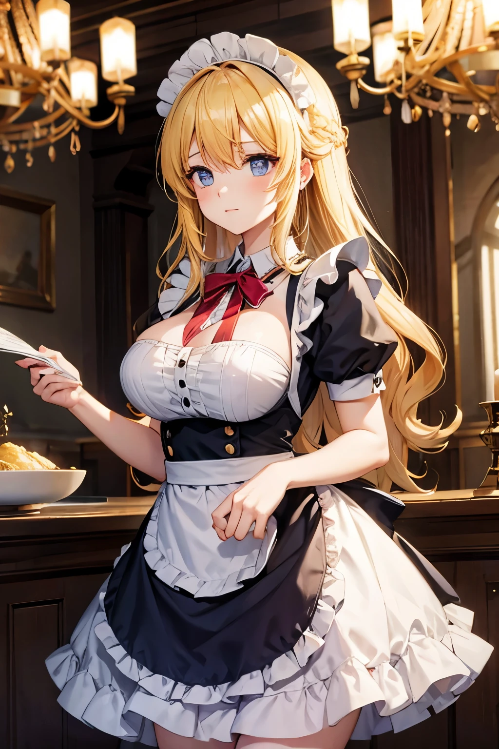 ((highest quality、High resolution))、Blonde、((POV、A beautiful maid girl is having sex))、Creampie