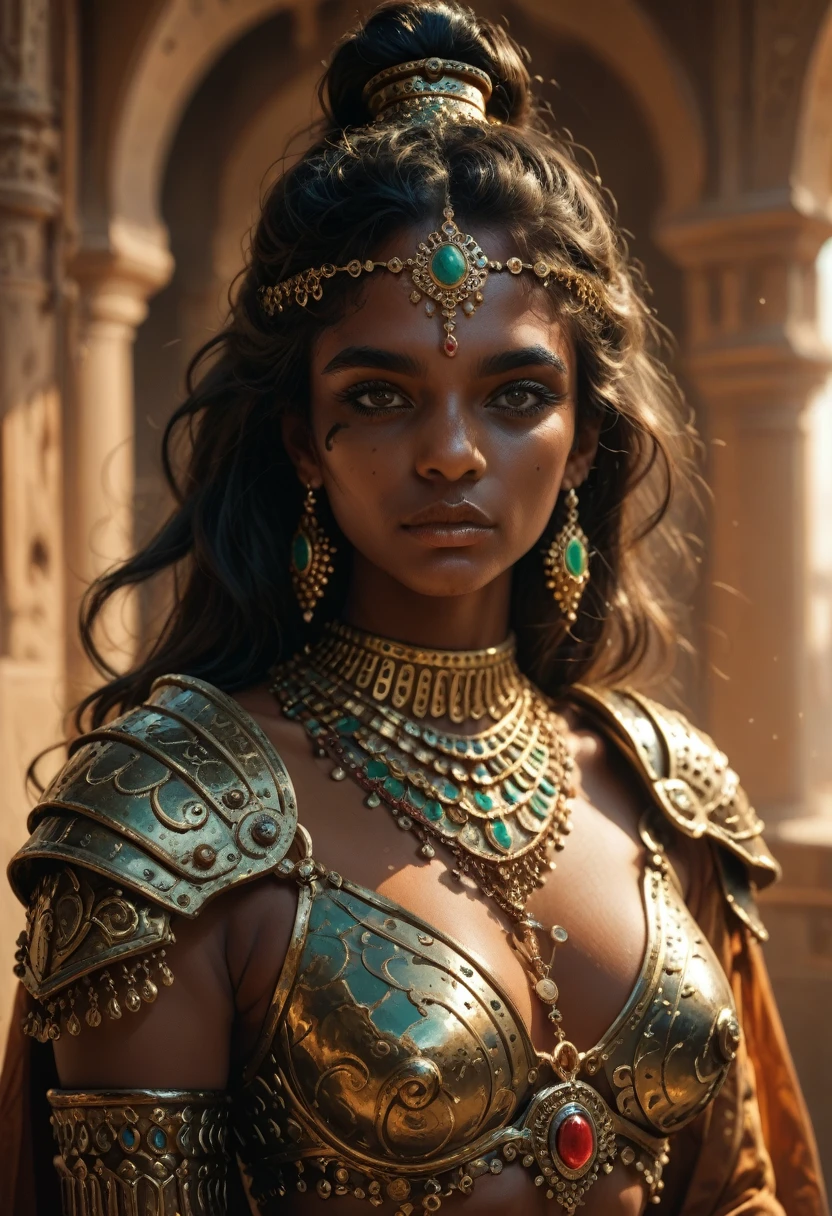 Sexy black african warrior girl, arabian heavy armor, intricate details, beautiful face 