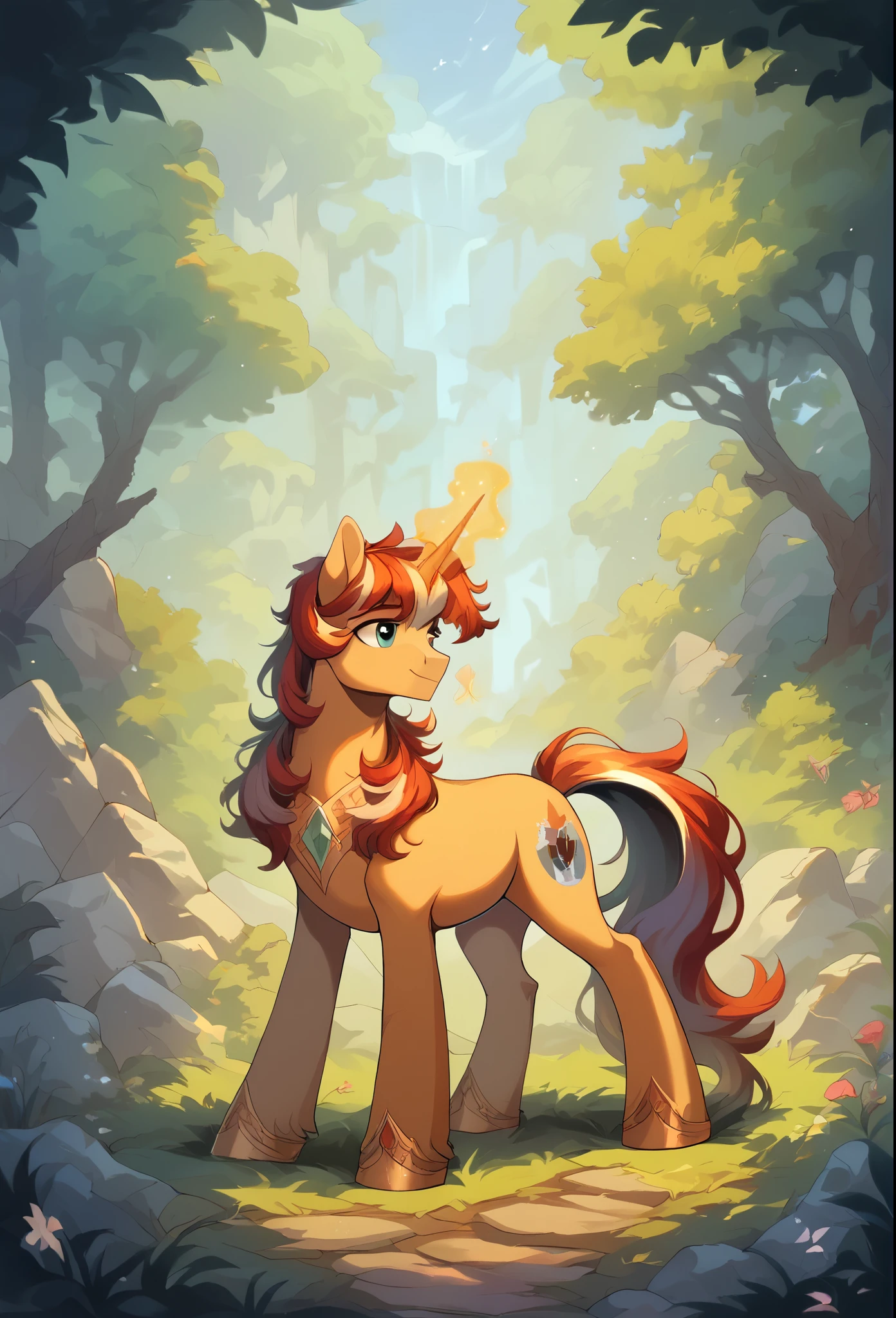 oc commission, mlp fanart, Pony Unicorn, beautiful.Male gender. Full body. Magic. nature, long hair