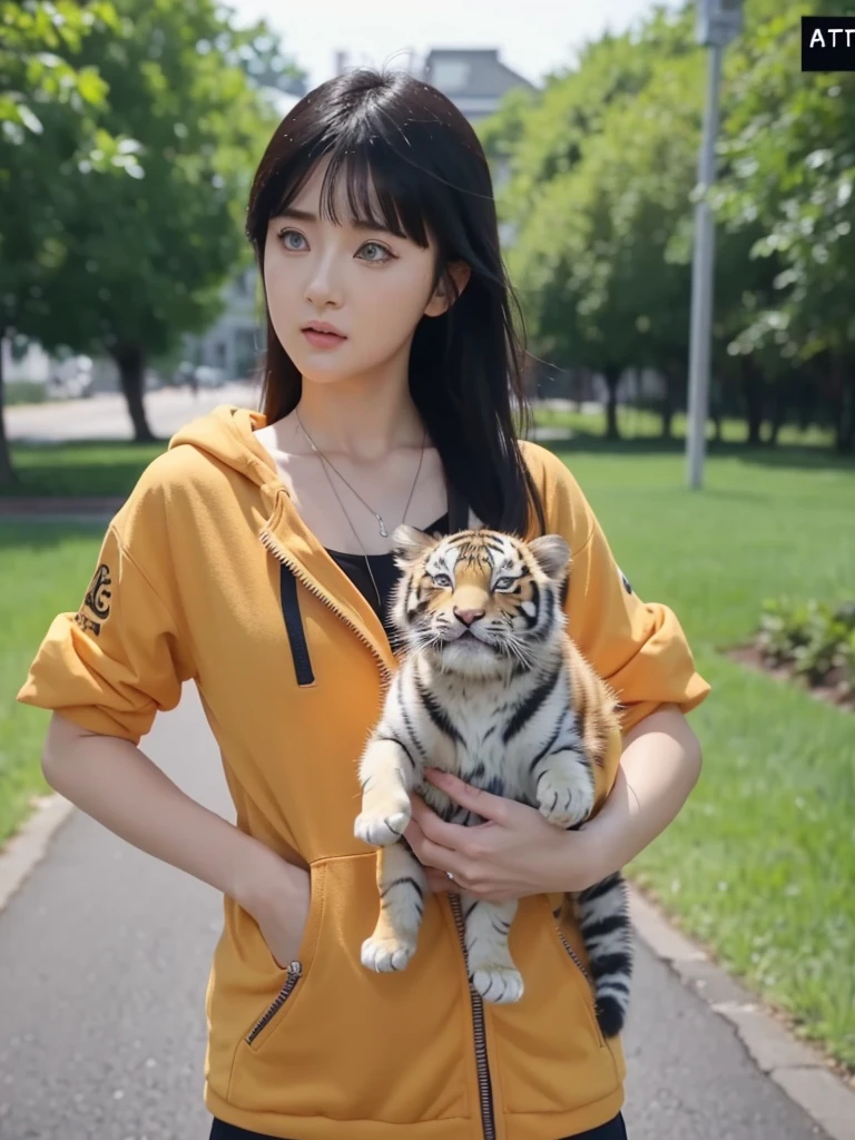 hinata hyuga holding a small tiger cub in their hand, tiktok video, talking animals, very cute features, cute features, cute animal, 8 k ultra realistic animal, live footage, iphone video, live, real footage, trending on artstatoon,