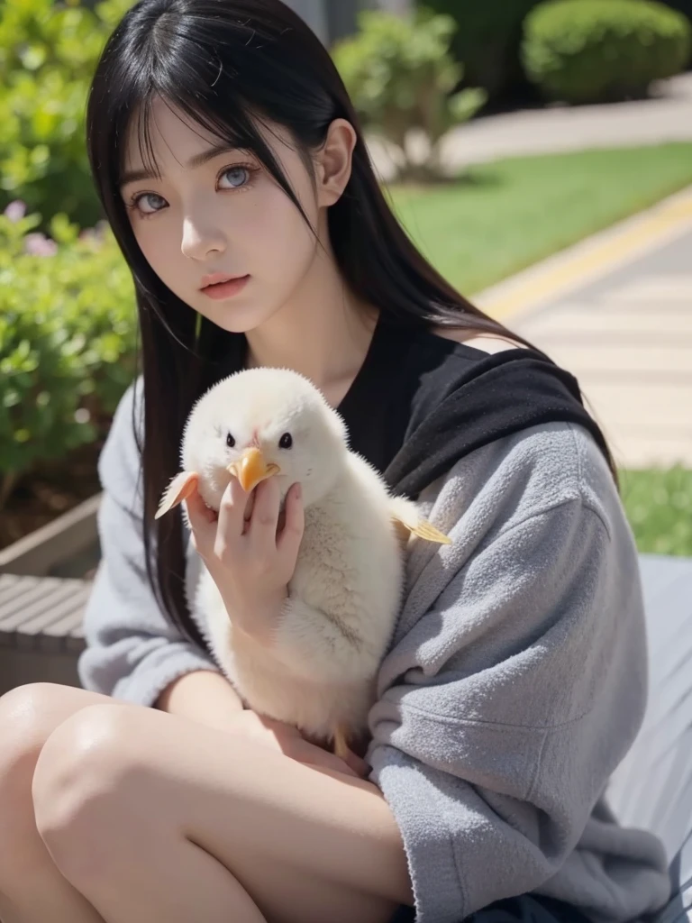 hinata hyuga holding a small chicks cub in their hand, tiktok video, talking animals, very cute features, cute features, cute animal, 8 k ultra realistic animal, live footage, iphone video, live, real footage, trending on artstatoon,