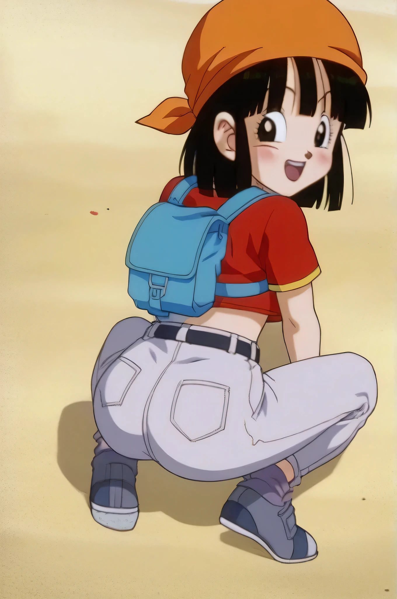 fountain_cheered up, score_9, score_8_above, score_7_above, cheered up screencap,8k, absurd resolution,
Pan \(Dragon Ball\), 1 girl, Alone, looking at the viewer, short hair, hits, black fur, Session, Whole body, black eyes, Denim, retro artstyle, female , v shaped eyebrows, from below, rock, diaphragm, clavicle, 1990s \(style\), sexy body, ass medium, tits medium, sexy ass, medium breasts, medium breasts, vagina, bikini