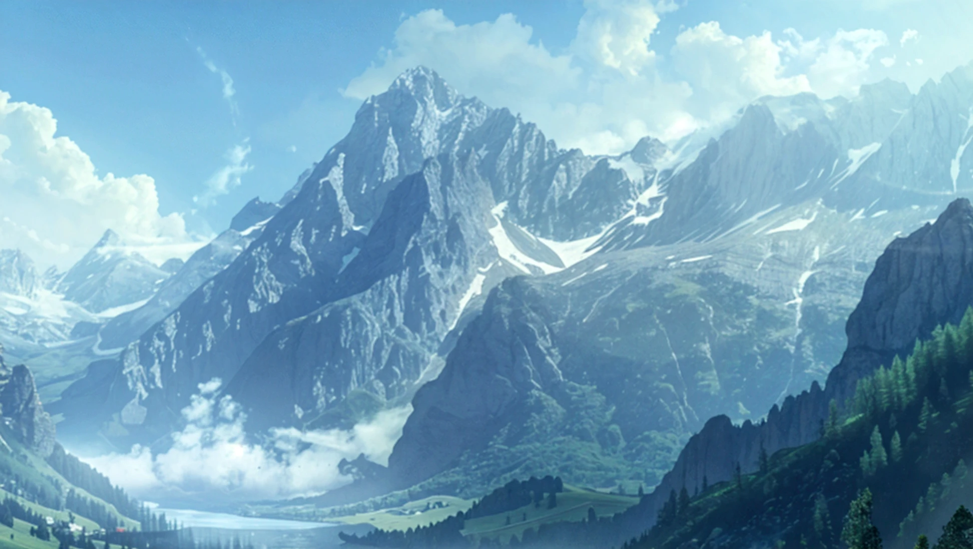 Mountains with a lake and a few trees in the foreground - SeaArt AI