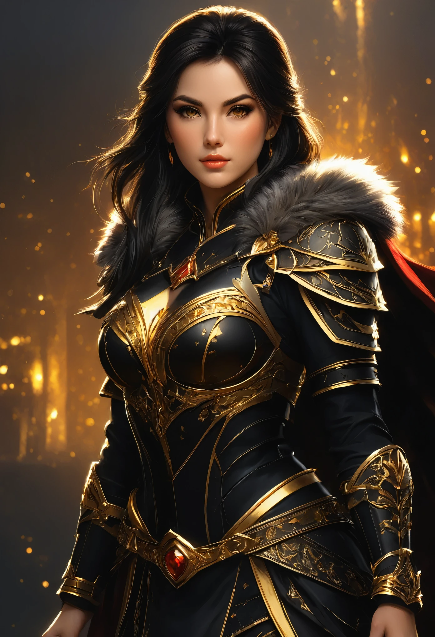 DSLR raw photo (masterpiece,Best quality</input></xml>, detailed), dark and rich shadows, red, gold and black , golden light, a WLOP portrait of a brunette by artgerm, pale and smooth cheeks, First shepherd, black hair  , exterior, multilayered realism, luminous shading perfect composition, super detailed, 8k, high quality, sharp focus, (Best quality</input></xml>:1.5) textured pele, remarkable detailed pupils, ((realistic dull skin noise)), ((visible skin detail)), ((fur)), (dry skin) 