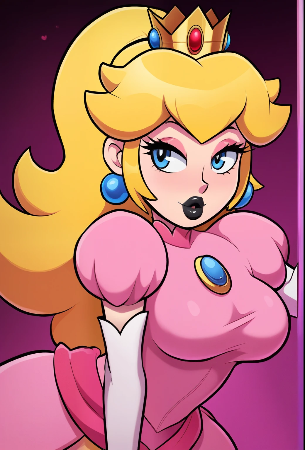 STICKER, (solid outline:1.3), (NSFW:1.2), A detailed illustration of a vivid Sexy Princess Peach from Mario kneeling down, bare breasts, pink thong, face view, Solo Female, big breasts, small golden crown, erect nipples, Full length View, high heeled boots, shoes visible, white gloves, no background, zoom out, centre model, vintage t-shirt design, in the style of hand drawing, 3D vector art, fantasy art, watercolour effect, Adobe Illustrator, hand-drawn, digital painting, low-poly, soft lighting, isometric style, retro aesthetic, focused on the character, 4K resolution, photo realistic rendering, using Cinema 4D,