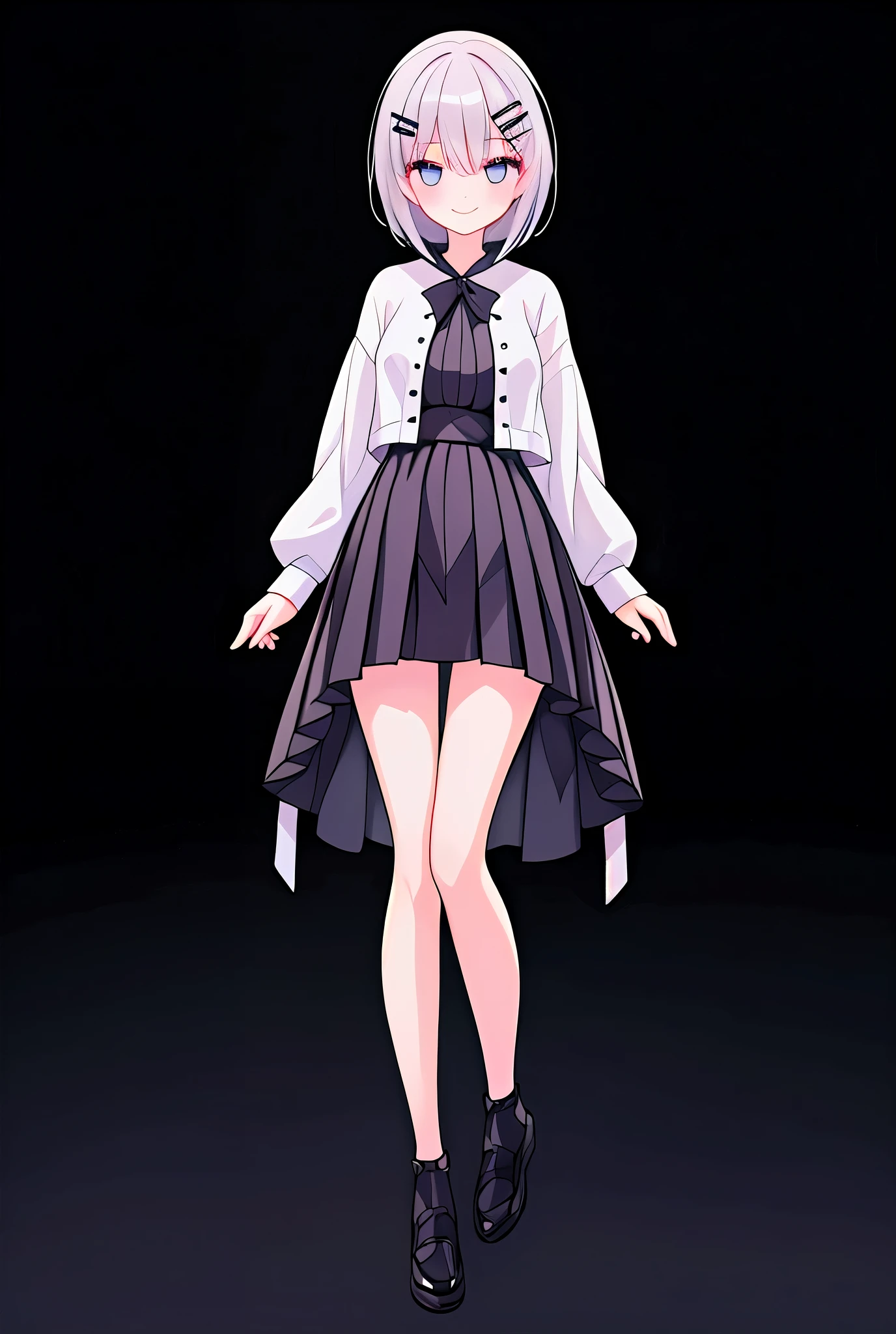 One girl, High resolution, Shortcuts, smile, Character Design画, Hair Clip, Character Design, Long, slender legs,Simple clothing,