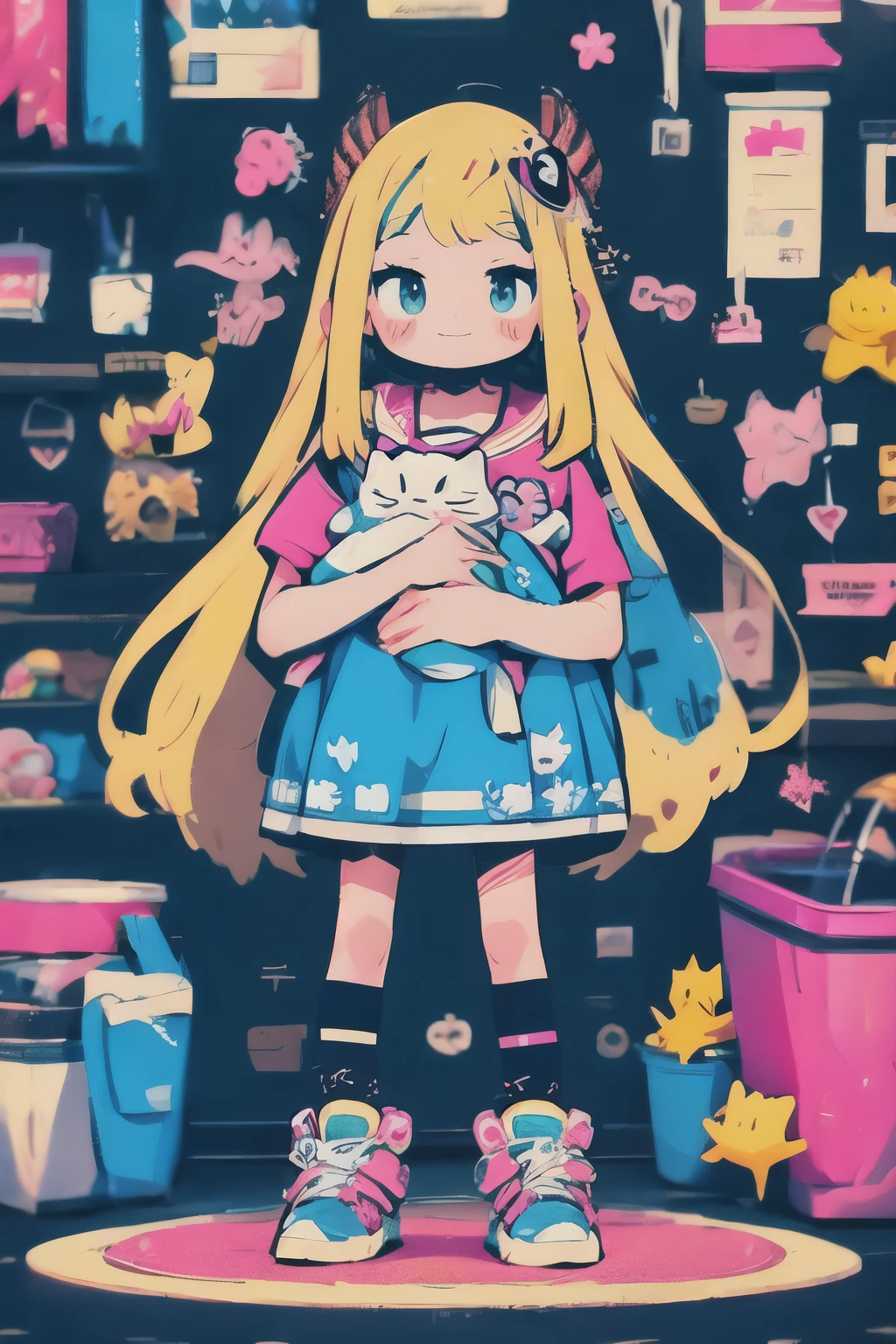 anime girl with long hair standing comes out of a shop holding in his arms many sweets, candies, lollipops, anime style mixed with fujifilm, demon anime girl, anime style artwork, high quality anime artstyle, anime artstyle, anime style 4 k, anime moe artstyle, anime girl, demon girl, an anime girl, anime style art, anime vibes, big smile, very happy