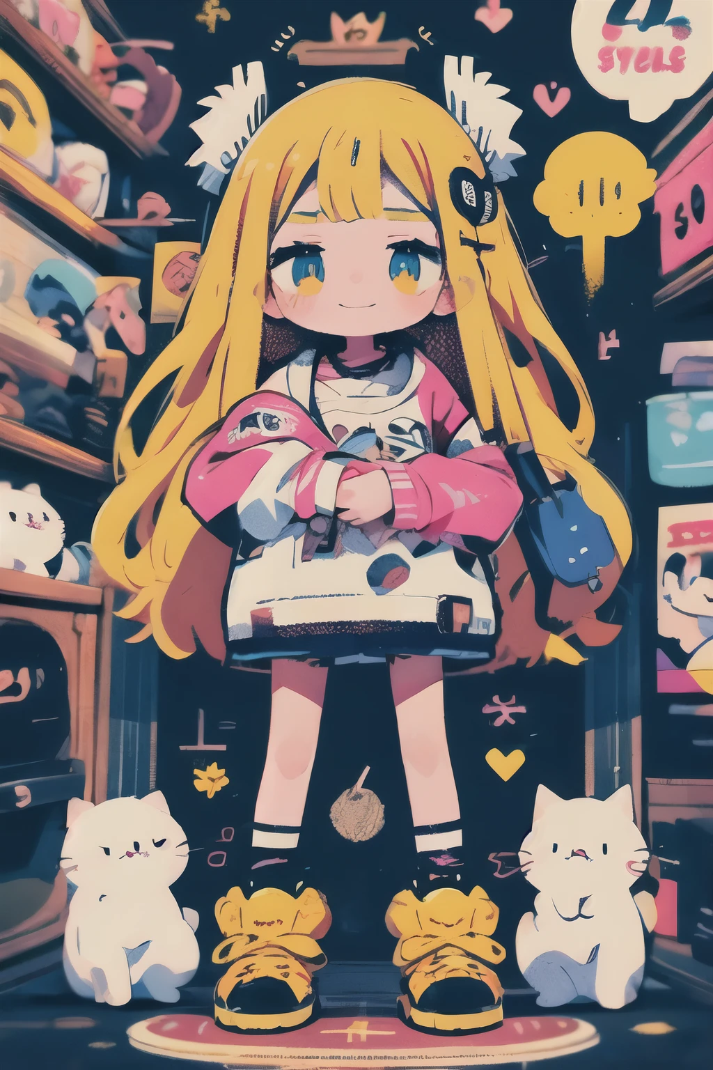 anime girl with long hair standing comes out of a shop holding in his arms many sweets, candies, lollipops, anime style mixed with fujifilm, demon anime girl, anime style artwork, high quality anime artstyle, anime artstyle, anime style 4 k, anime moe artstyle, anime girl, demon girl, an anime girl, anime style art, anime vibes, big smile, very happy