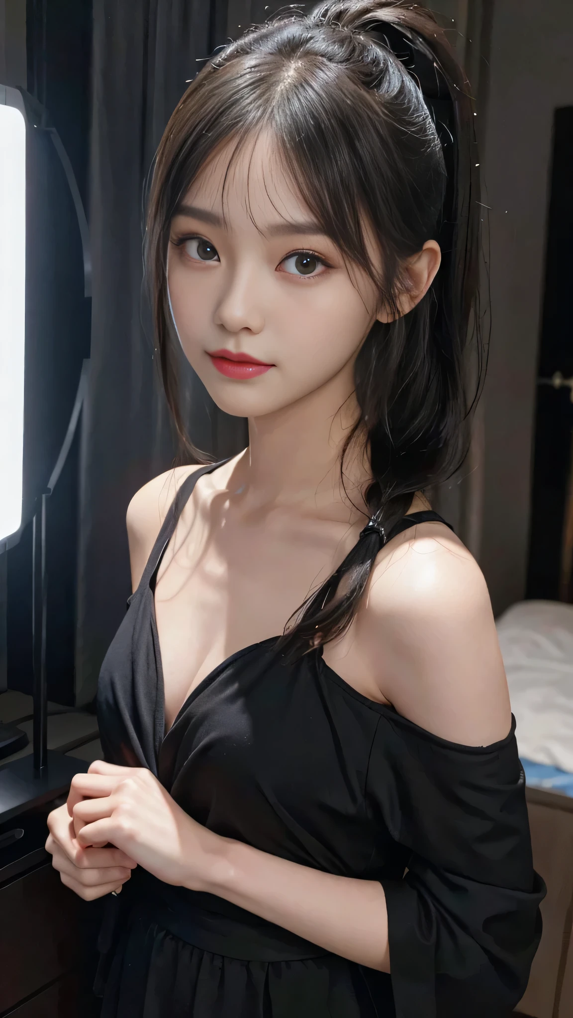 NSFW,masterpiece, best quality, 1 boy, fellatio, 1 boy, penis, when he did, The highest image quality, High quality, the background is clear,Beautiful woman, Japanese,Ultra-detailed, finely detail, hight resolution, 8K Wallpaper, Perfect dynamic composition, Beautiful detailed eyes , Detailed, Detailed eyes, Detailed skin, Beautiful skin, 超hight resolution, (reality: 1.4),Very beautiful woman, Slightly younger face, Beautiful skin, slender, (Ultra photo realsisim), (hight resolution), (8K), (Very detailed) (beautifully detailed eyes), (super detailed), (Detailed face), view the viewer, Fine details, Detailed face, Staring straight ahead, Staring straight ahead, photos realistic, Bright lighting, Professional Lighting, Black hair,poneyTail,a baby face,sixteen years old,Hairstyle: ponytail,Long ponytail hairstyle,slight smile,Beautiful Japanese KPOP idol photo, hair style is ponytail, my eyes are double and wide, baby face, smile and look straight ahead, slender, small breasts,Close up face,